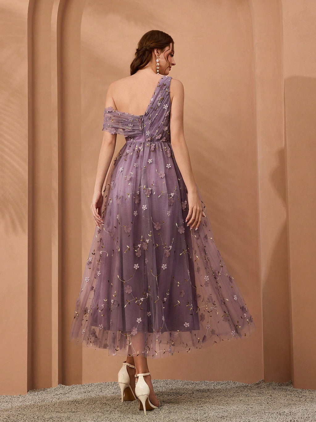 Magical, New Arrival, One-Shoulder, Romantic, 3D Floral Embroidery, Asymmetric, Elegant, Bridesmaid Dress, - image 12
