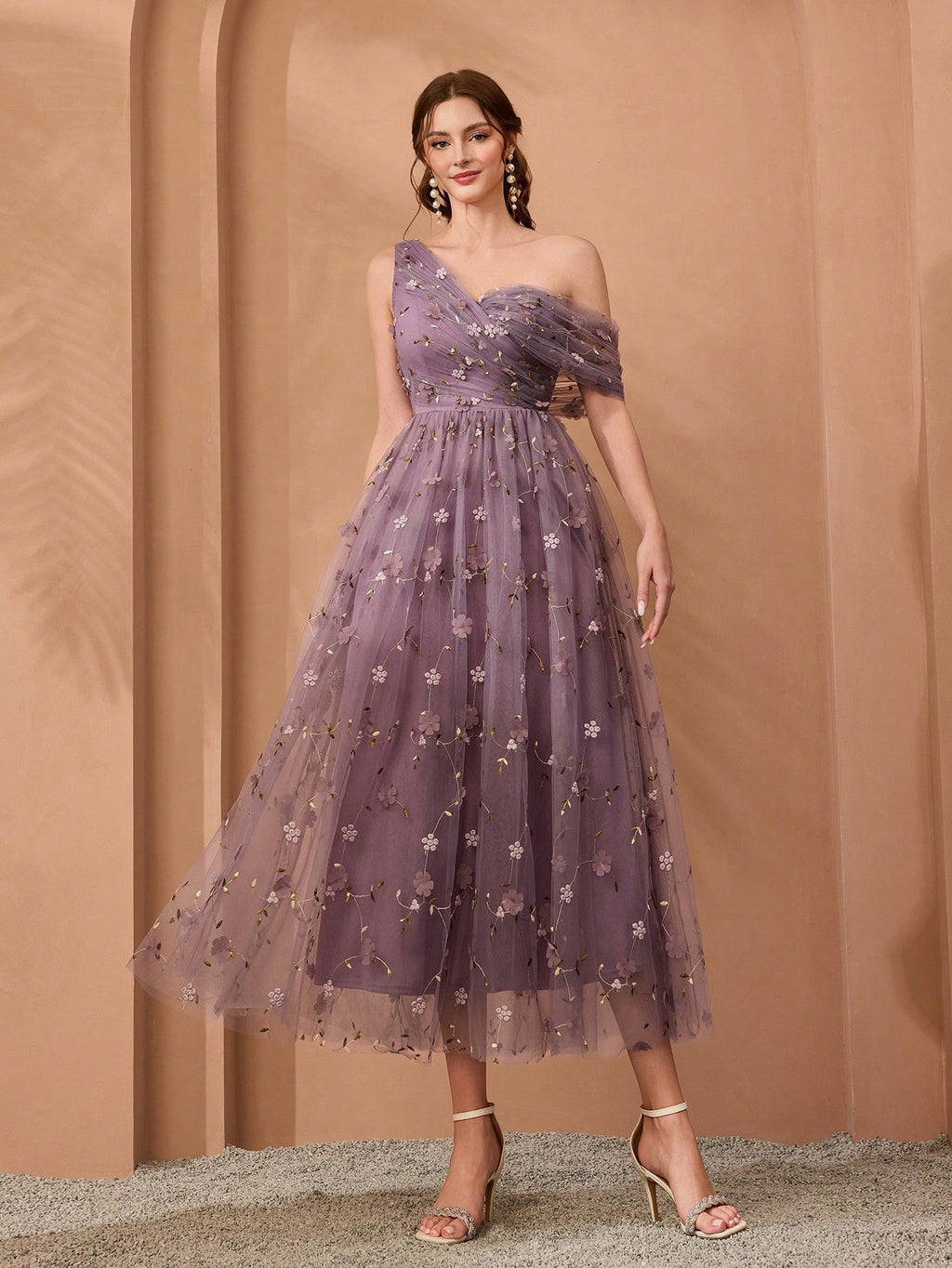Magical, New Arrival, One-Shoulder, Romantic, 3D Floral Embroidery, Asymmetric, Elegant, Bridesmaid Dress, - image 15