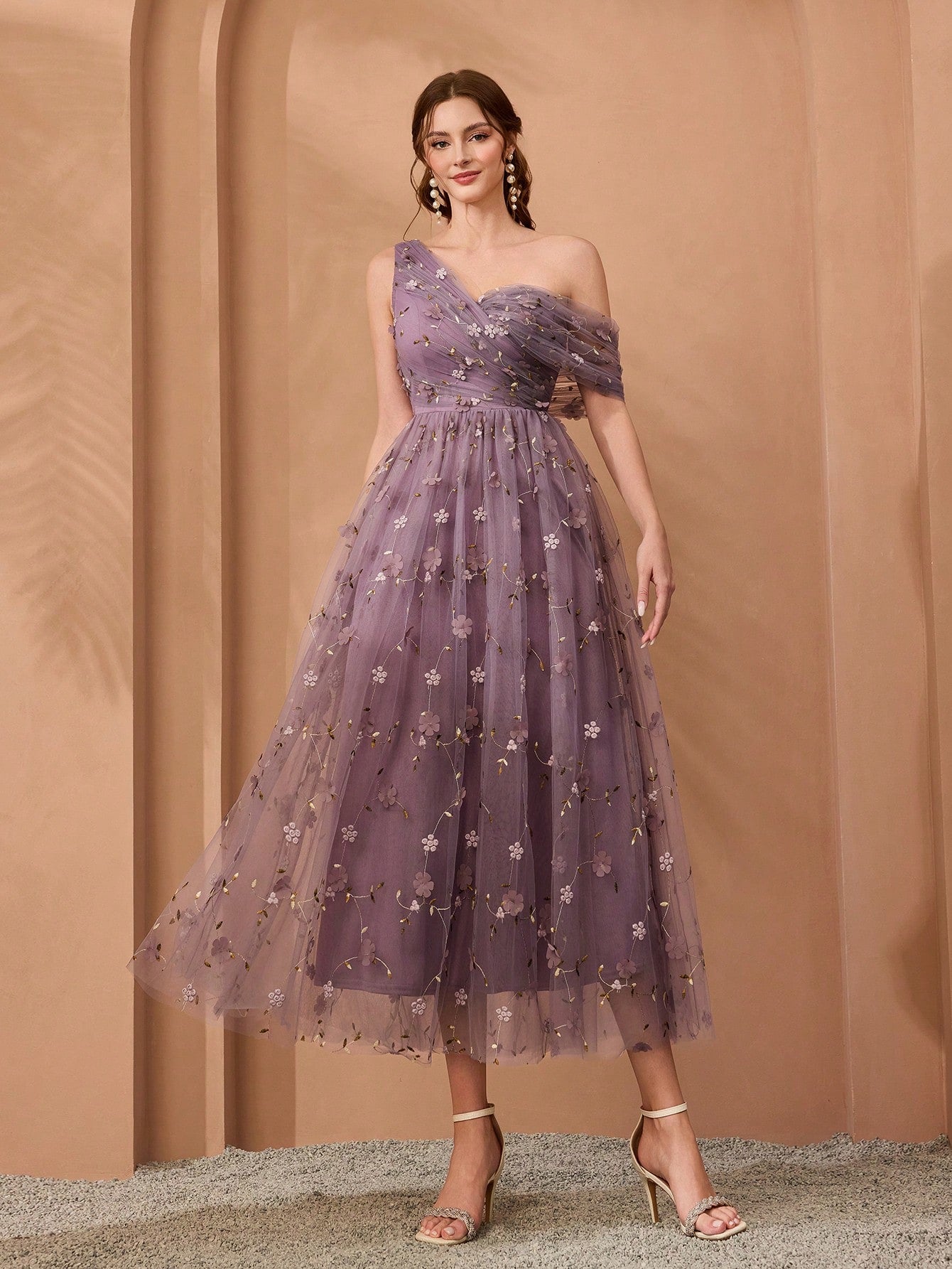 Magical, New Arrival, One-Shoulder, Romantic, 3D Floral Embroidery, Asymmetric, Elegant, Bridesmaid Dress, - image 15
