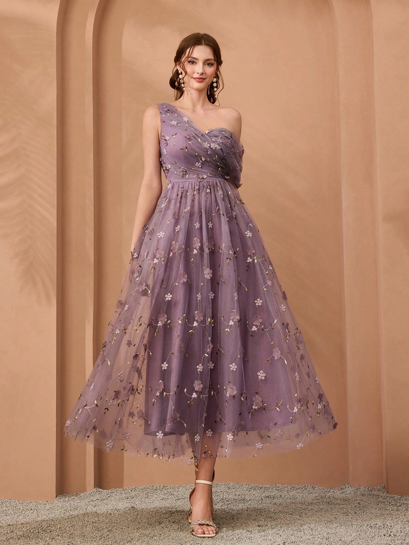 Magical, New Arrival, One-Shoulder, Romantic, 3D Floral Embroidery, Asymmetric, Elegant, Bridesmaid Dress, - image 11
