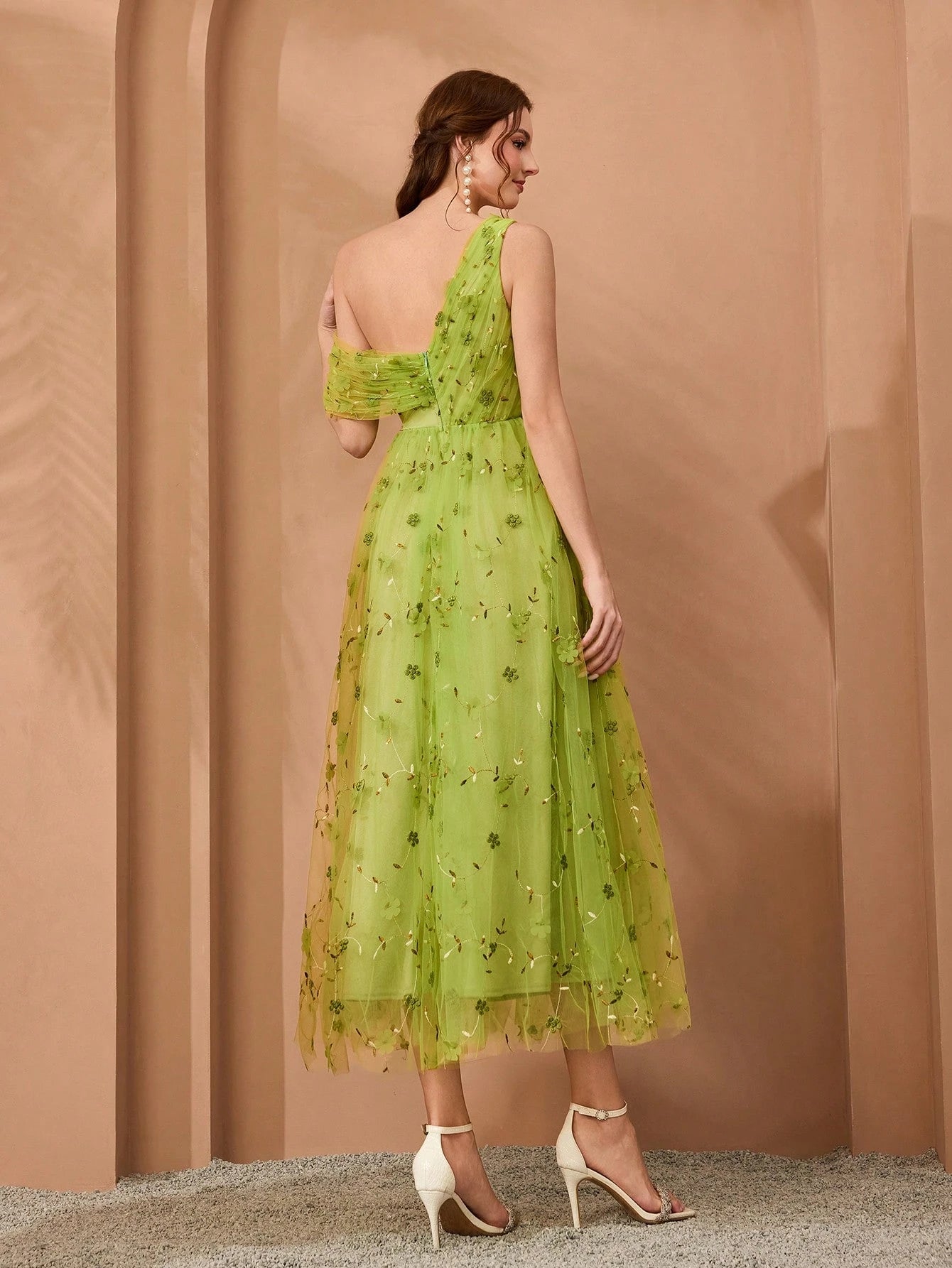 Magical, New Arrival, One-Shoulder, Romantic, 3D Floral Embroidery, Asymmetric, Elegant, Bridesmaid Dress, - image 9