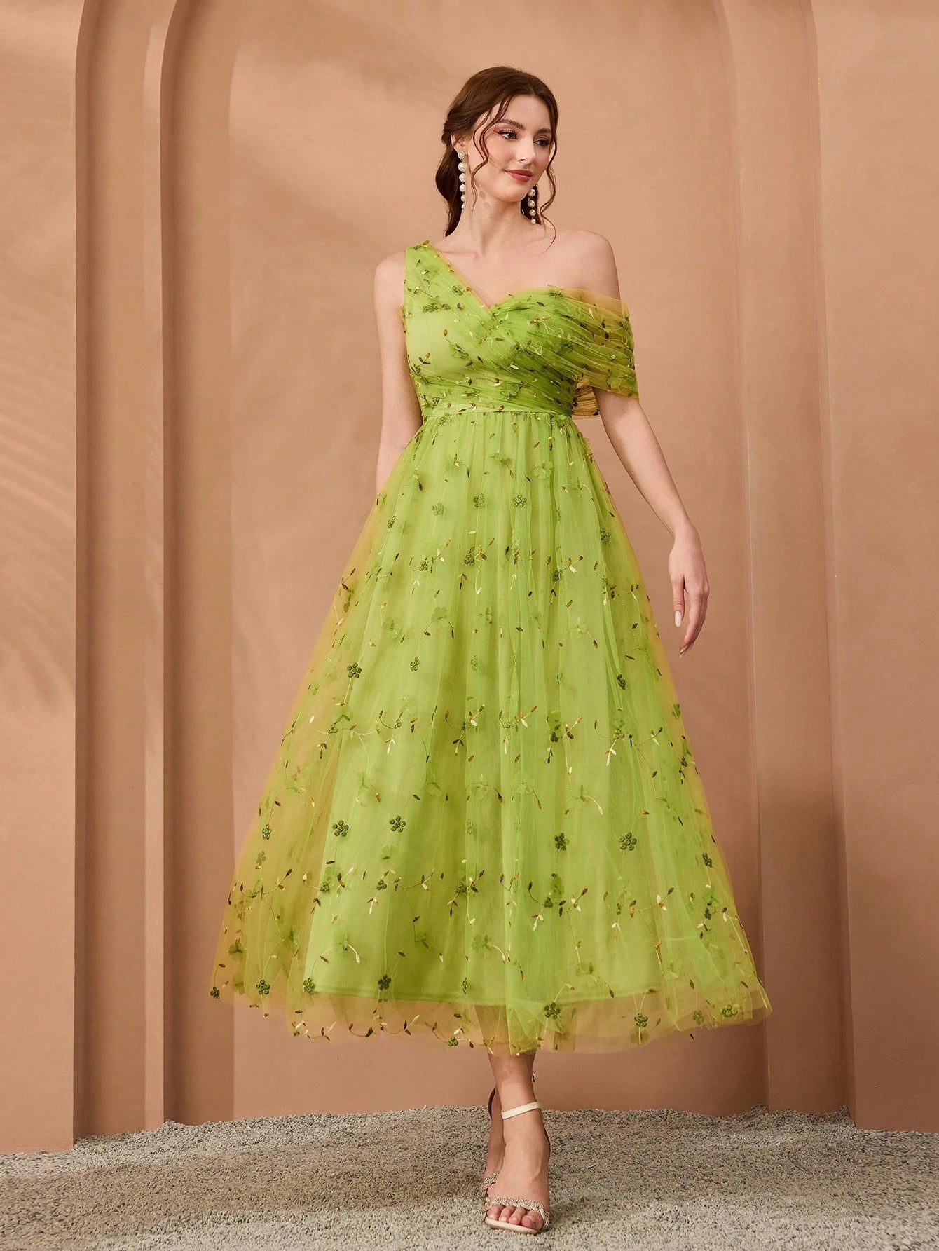 Magical, New Arrival, One-Shoulder, Romantic, 3D Floral Embroidery, Asymmetric, Elegant, Bridesmaid Dress, - image 10