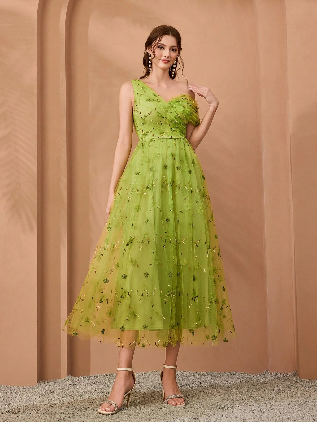 Magical, New Arrival, One-Shoulder, Romantic, 3D Floral Embroidery, Asymmetric, Elegant, Bridesmaid Dress, - image 20