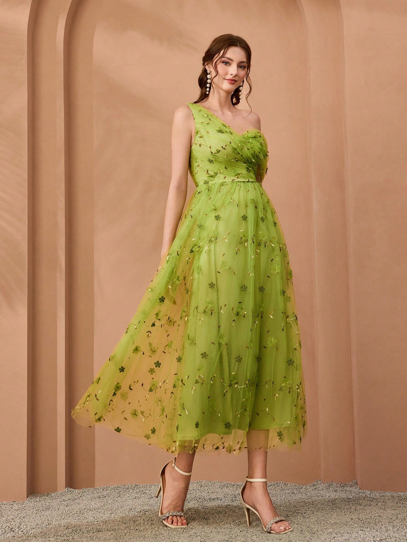 Magical, New Arrival, One-Shoulder, Romantic, 3D Floral Embroidery, Asymmetric, Elegant, Bridesmaid Dress, - image 19