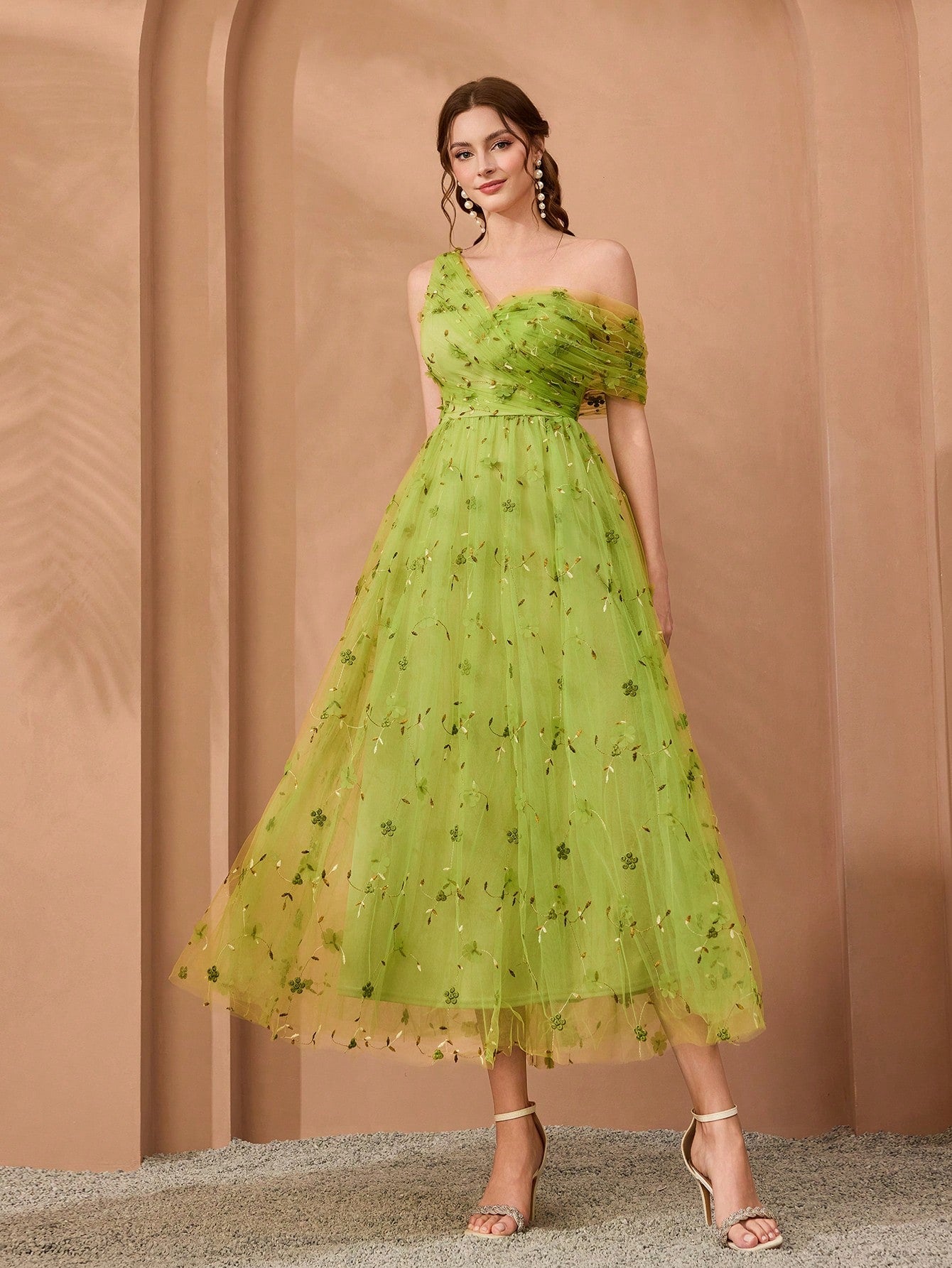 Magical, New Arrival, One-Shoulder, Romantic, 3D Floral Embroidery, Asymmetric, Elegant, Bridesmaid Dress, - image 8
