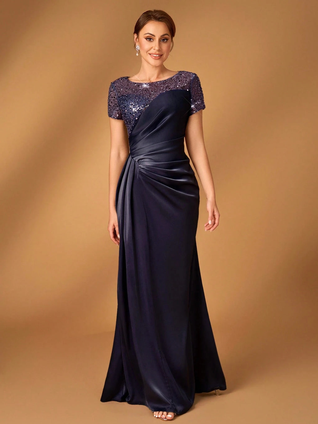 Serin Navy Blue,Winter,Formal,Evening,Elegant Luxurious Pearl & Sequin Embellished Satin Ruched Fishtail Hem - image 17