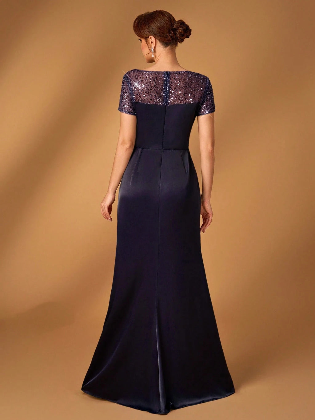 Serin Navy Blue,Winter,Formal,Evening,Elegant Luxurious Pearl & Sequin Embellished Satin Ruched Fishtail Hem - image 15