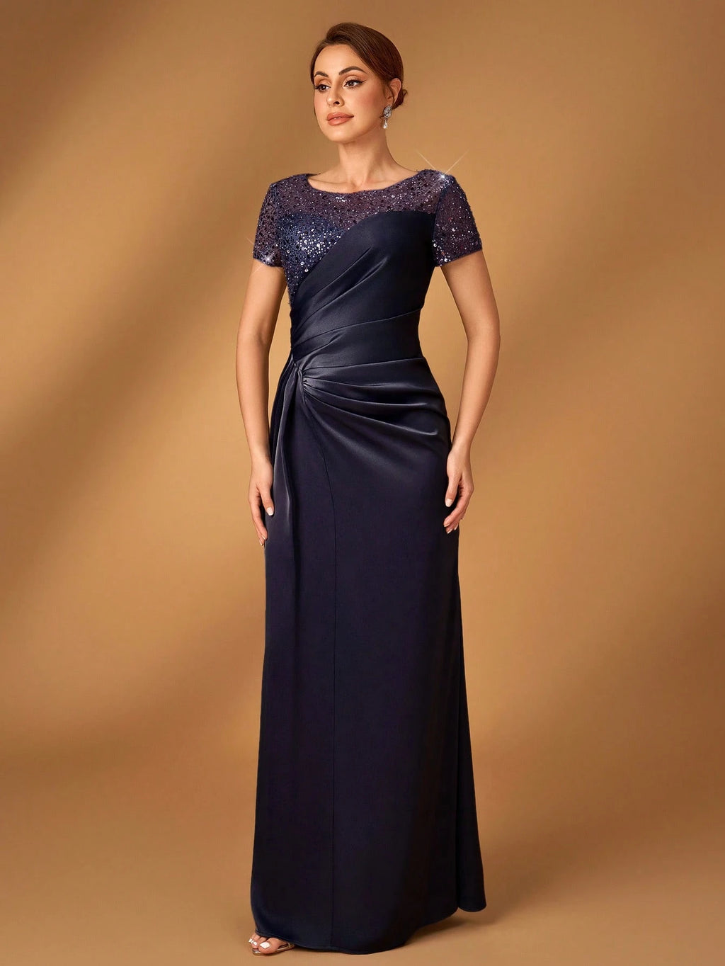 Serin Navy Blue,Winter,Formal,Evening,Elegant Luxurious Pearl & Sequin Embellished Satin Ruched Fishtail Hem - image 18