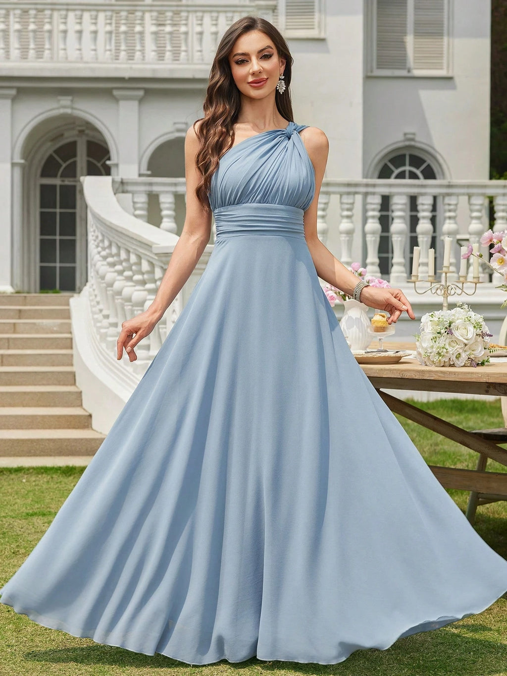 Volly Toych Off-The-Shoulder Ruched Chiffon Elegant Long Formal Bridesmaid Dress, Suitable For Wedding Guests - image 10
