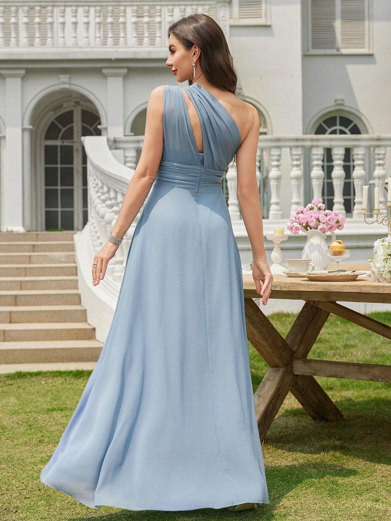 Volly Toych Light Pink Pleated A-Line Chiffon Dress, Elegant Flared Formal Bridesmaid Gown, Suitable For - image 8
