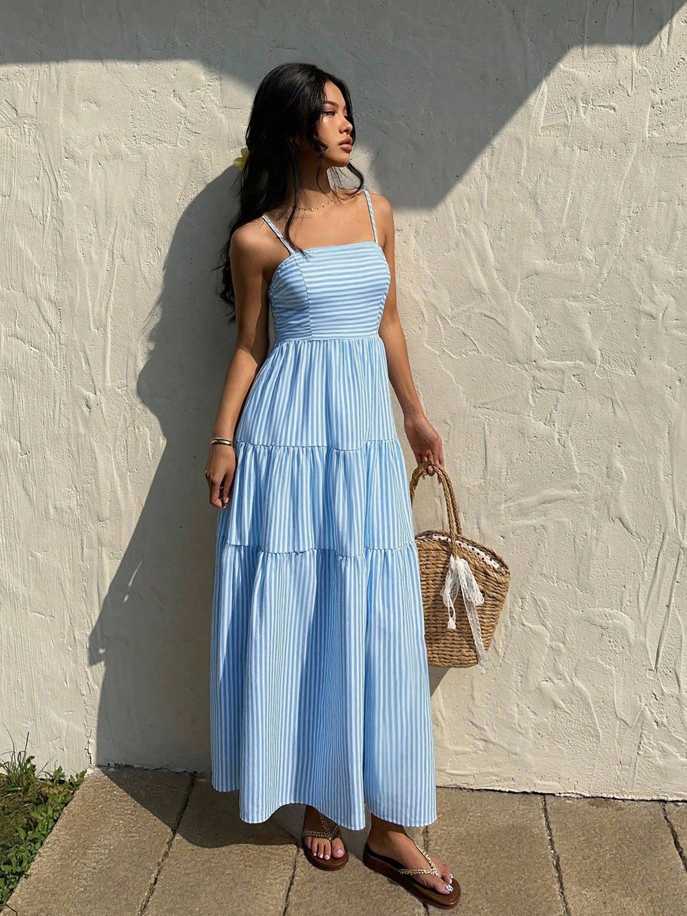 Sunnyshic Light Apricot Textured Fabric Pleated Tube Top Wide Loose
