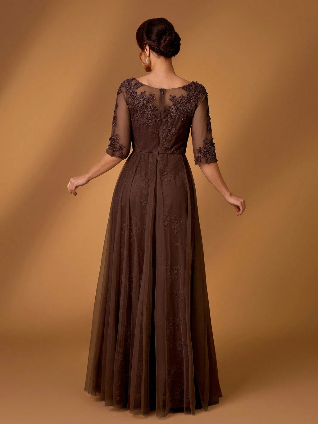 Serin Elegant Dusty Pink Summer Lace Splicing Mesh A-Line Dress,Luxury Embellished 3/4 Sleeve Mother Of The - image 2