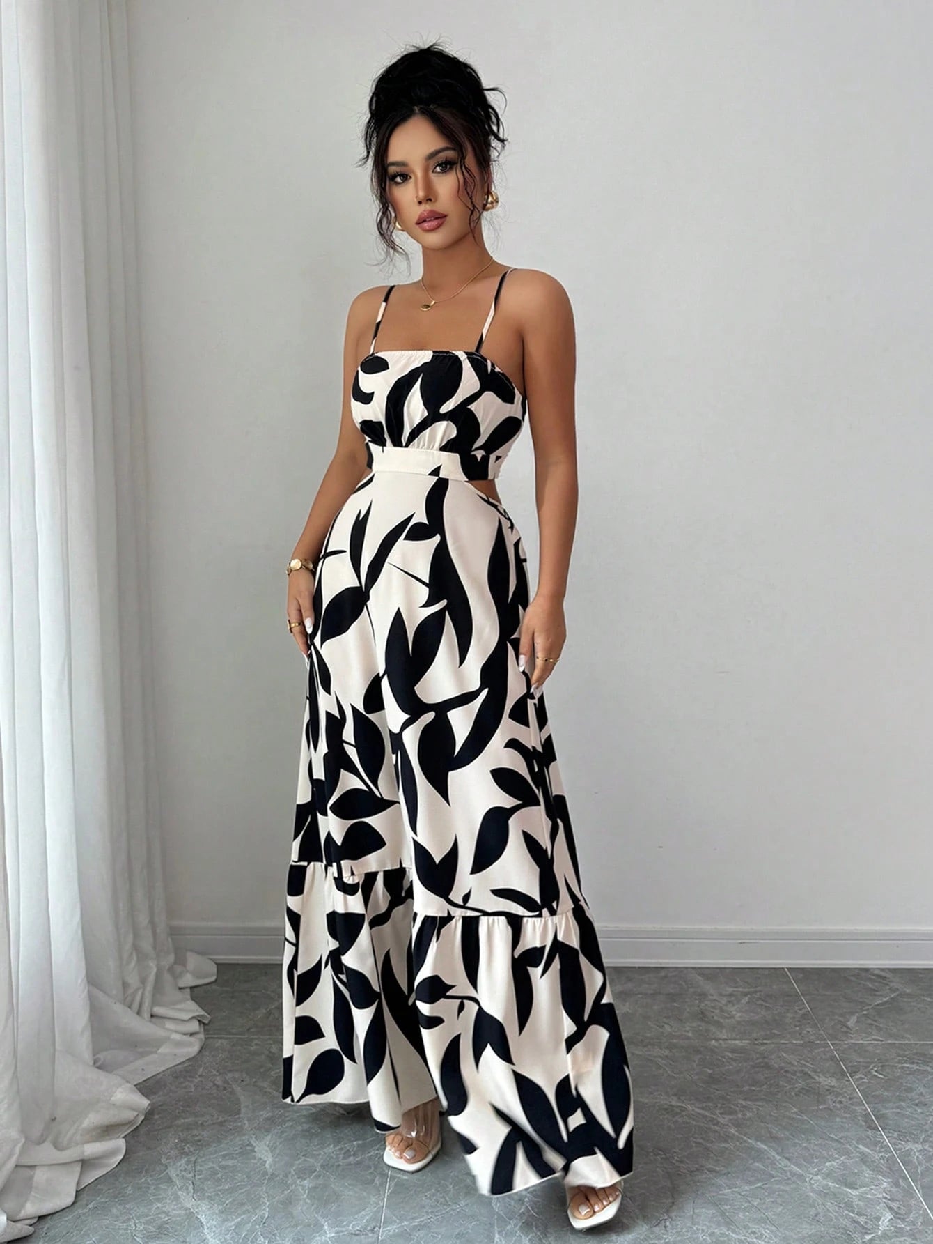 Rafferiza Women's Elegant Printed Waist-Cinched Long Dress - image 8