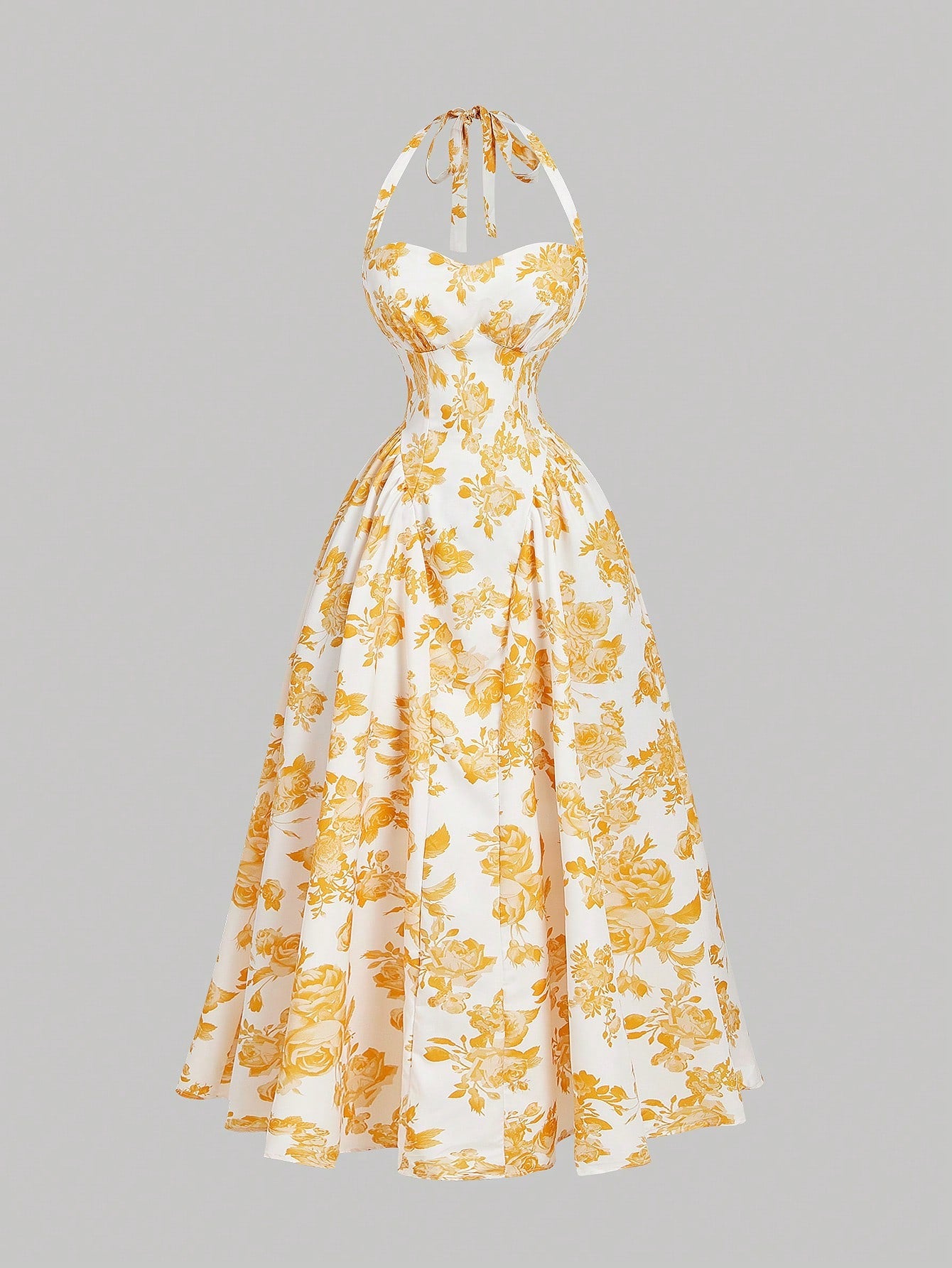 MOD Women's Romantic Floral Print Halter Mid-Length Dress Vintage,