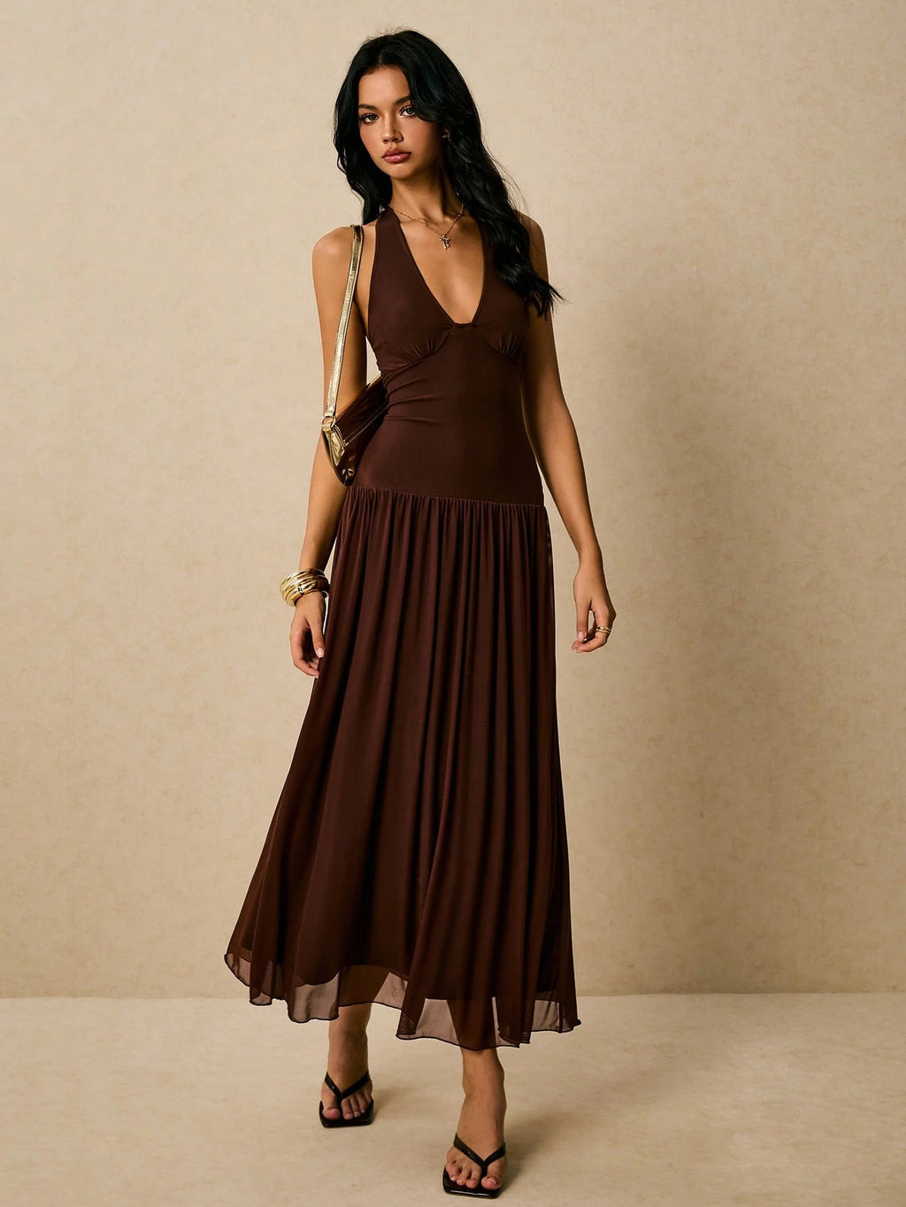Poéselle Women's Sleeveless Backless Dress, Flowy Dress,Sun