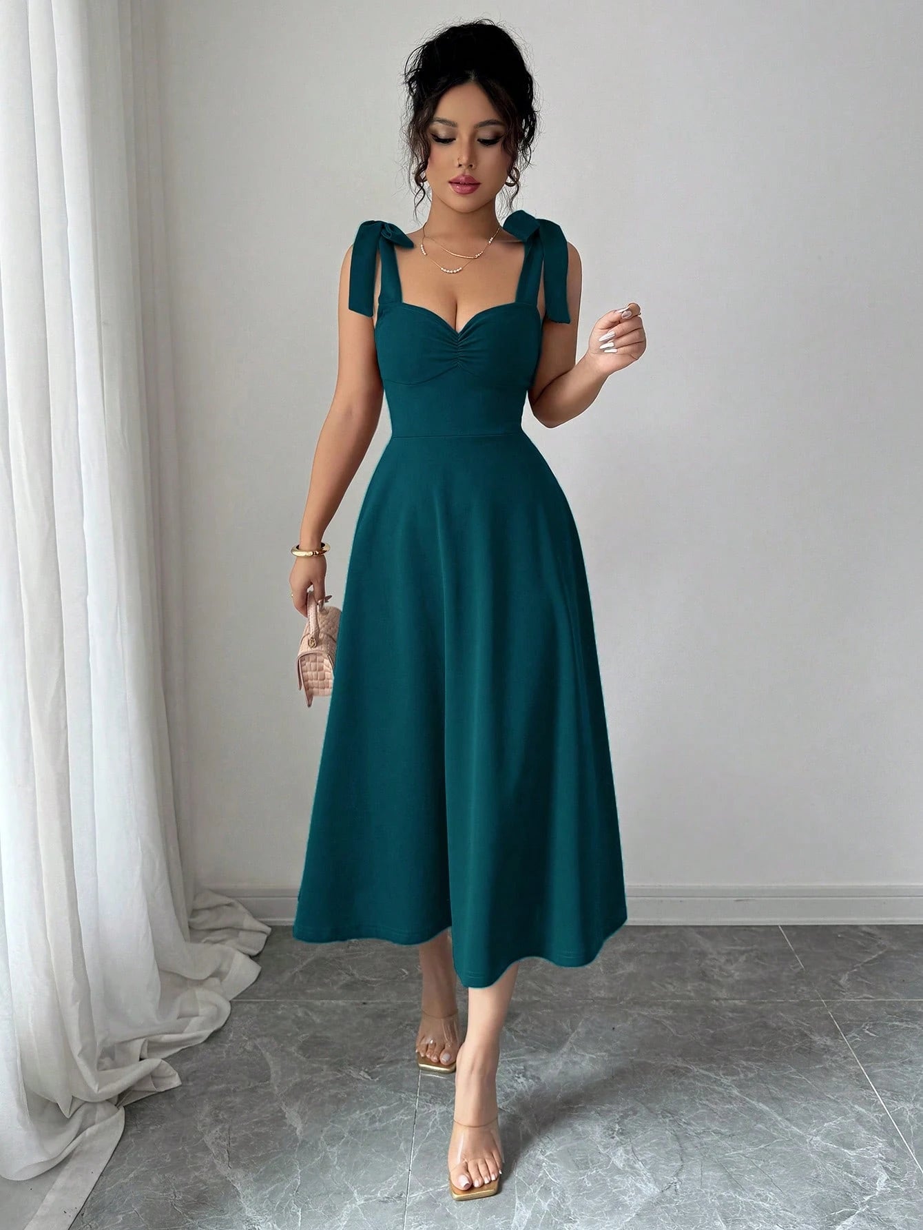 Elenzga Sleeveless Tie-Up Cinched Waist A-Line Elegant Romantic Women