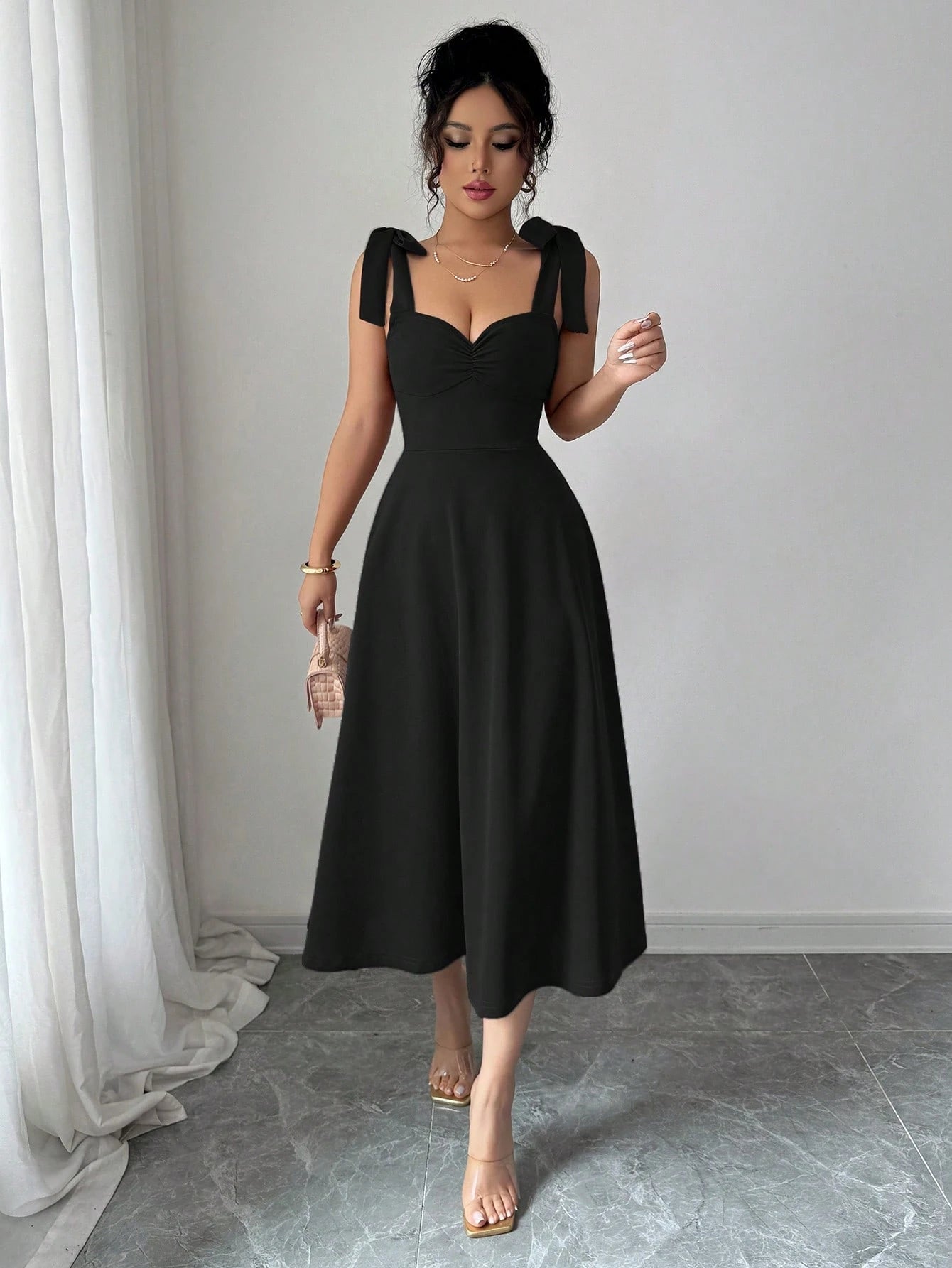 Elenzga Sleeveless Tie-Up Cinched Waist A-Line Elegant Romantic Women Dress - image 11