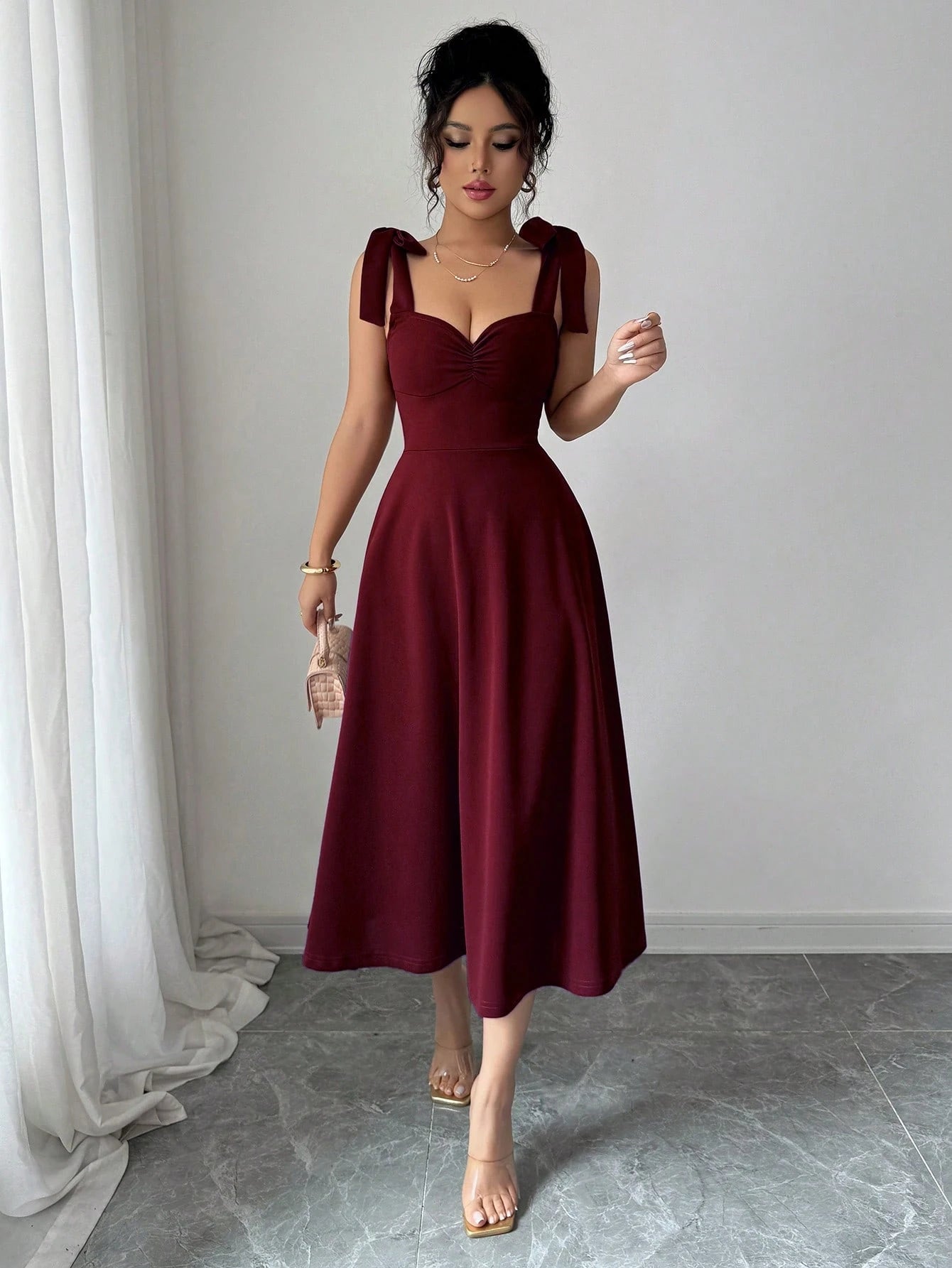Elenzga Sleeveless Tie-Up Cinched Waist A-Line Elegant Romantic Women Dress - image 17