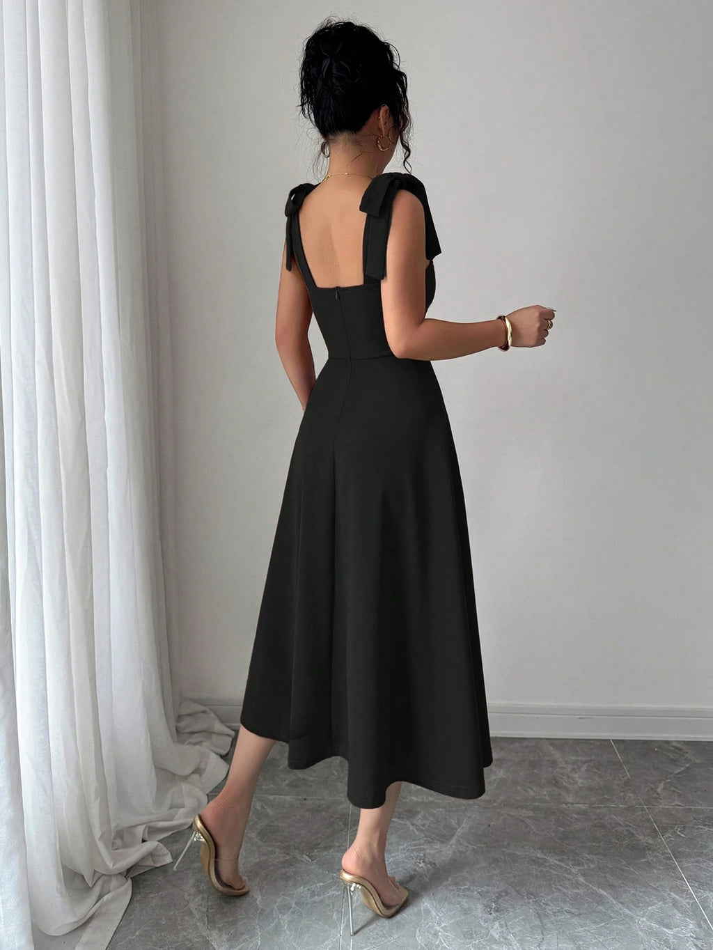 Elenzga Sleeveless Tie-Up Cinched Waist A-Line Elegant Romantic Women Dress - image 12