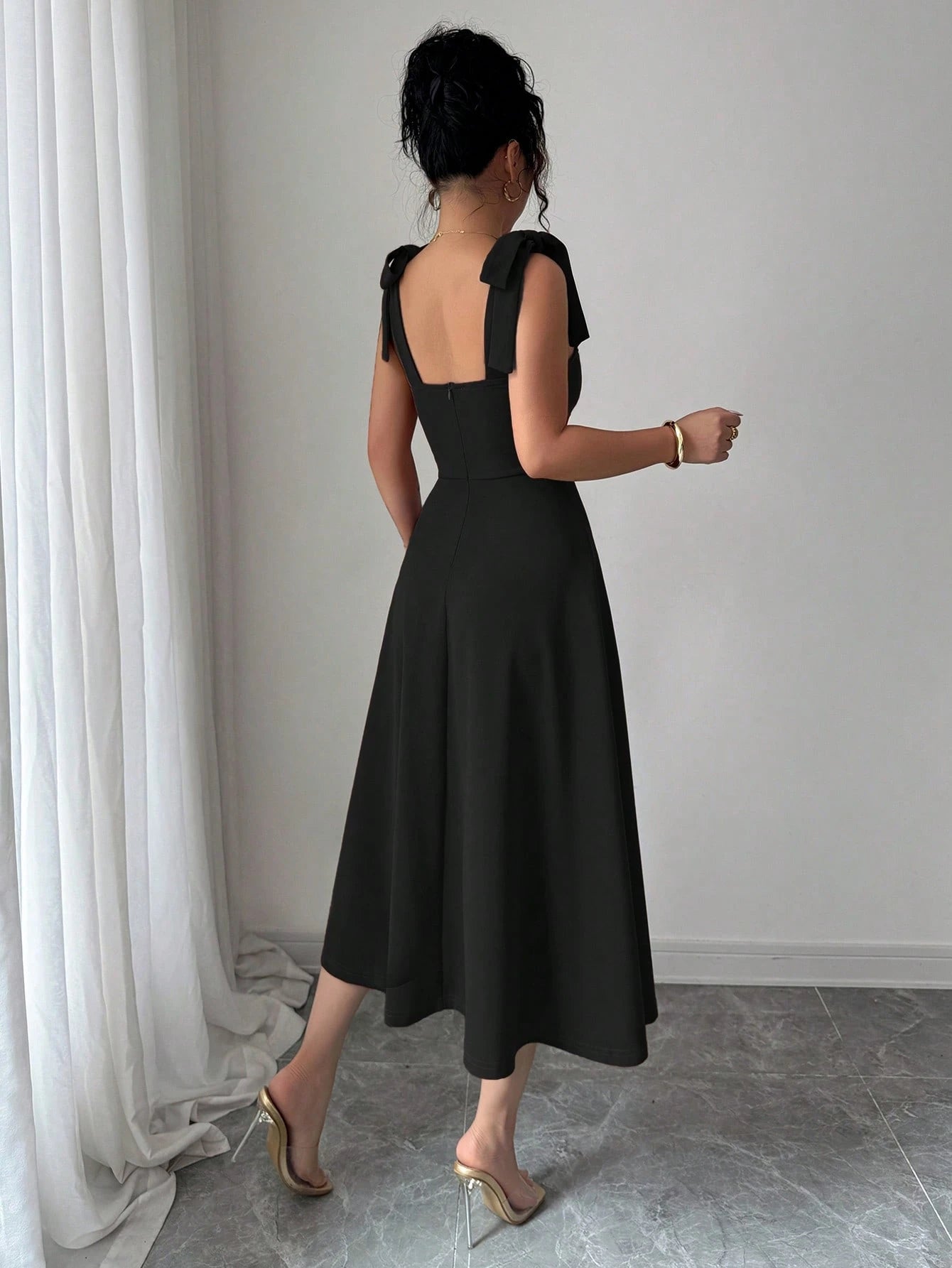 Elenzga Sleeveless Tie-Up Cinched Waist A-Line Elegant Romantic Women Dress - image 12