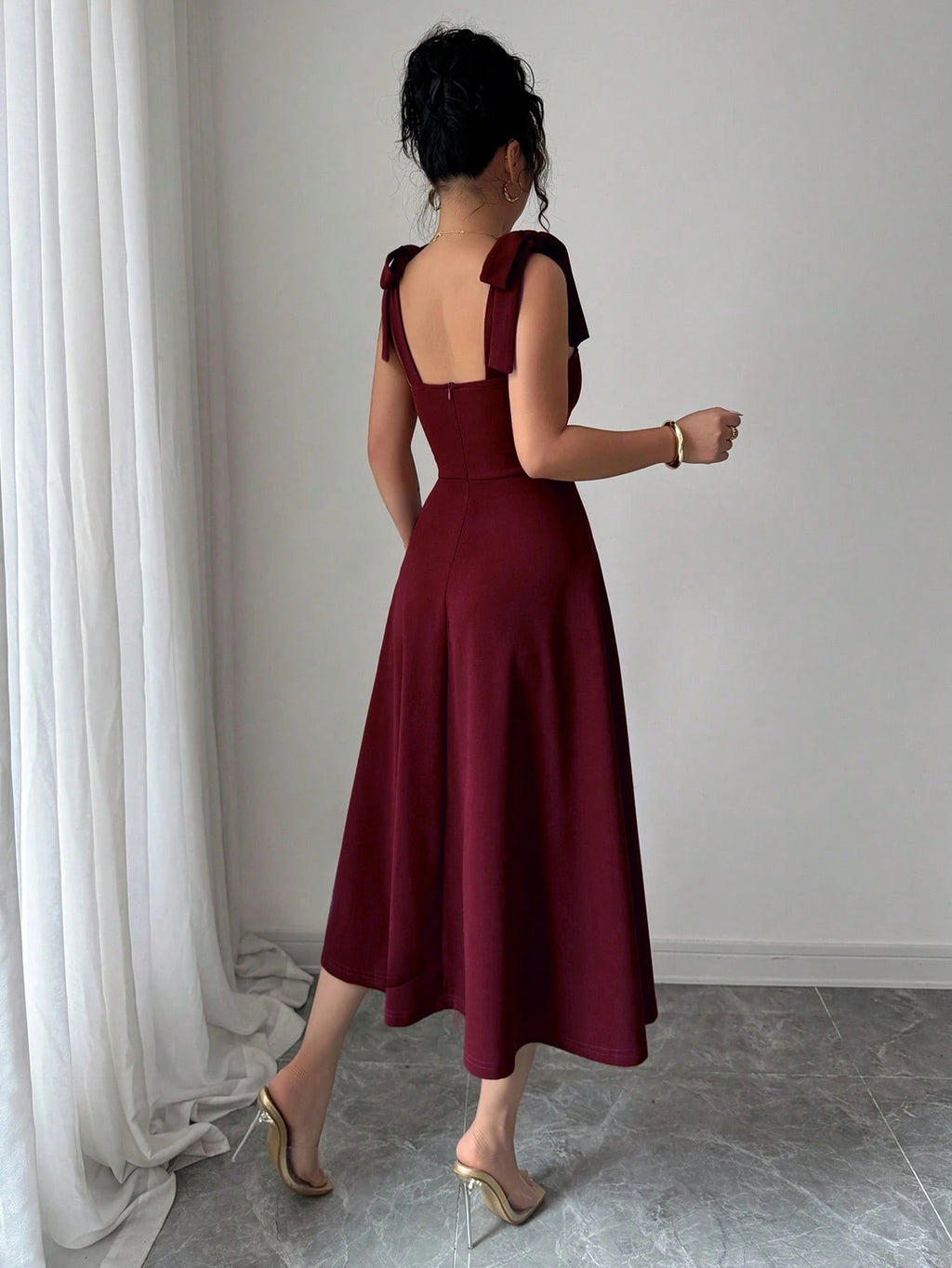 Elenzga Sleeveless Tie-Up Cinched Waist A-Line Elegant Romantic Women Dress - image 18