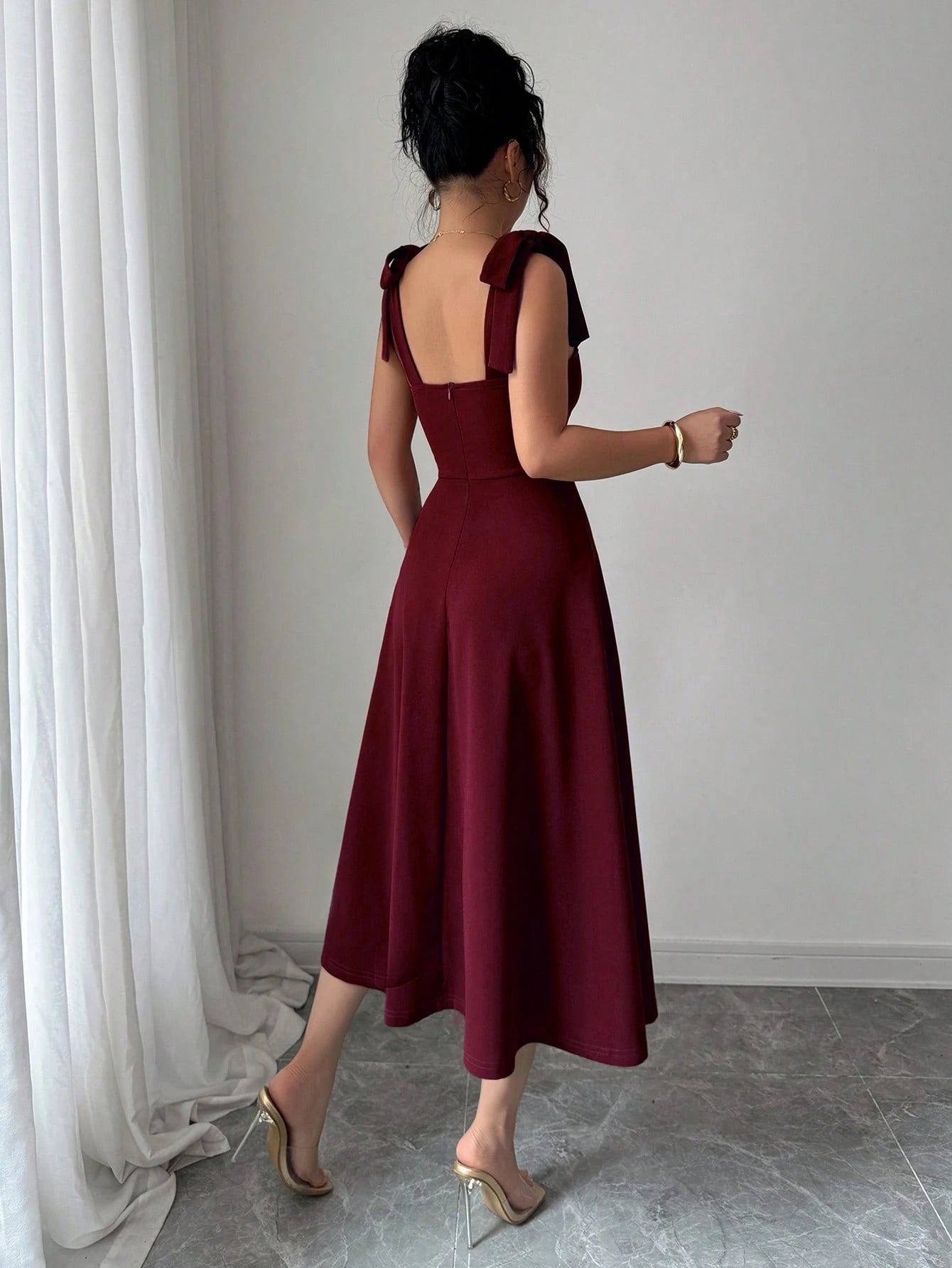 Elenzga Sleeveless Tie-Up Cinched Waist A-Line Elegant Romantic Women Dress - image 18