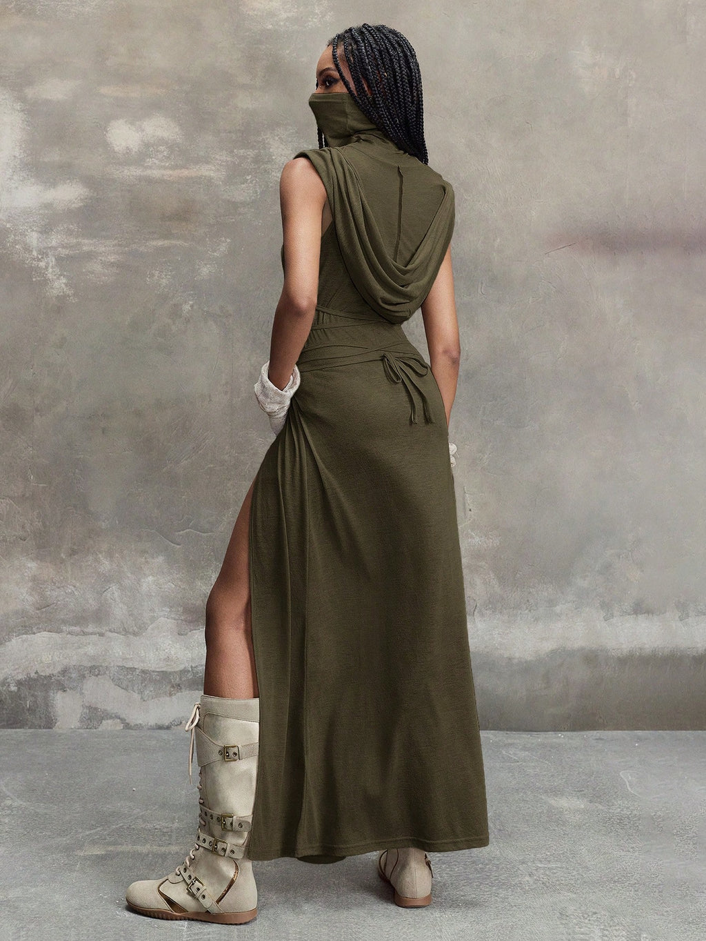 Grunge Punk Y2K Vintage Apocalypse Inspired Hooded Plunge Neckline