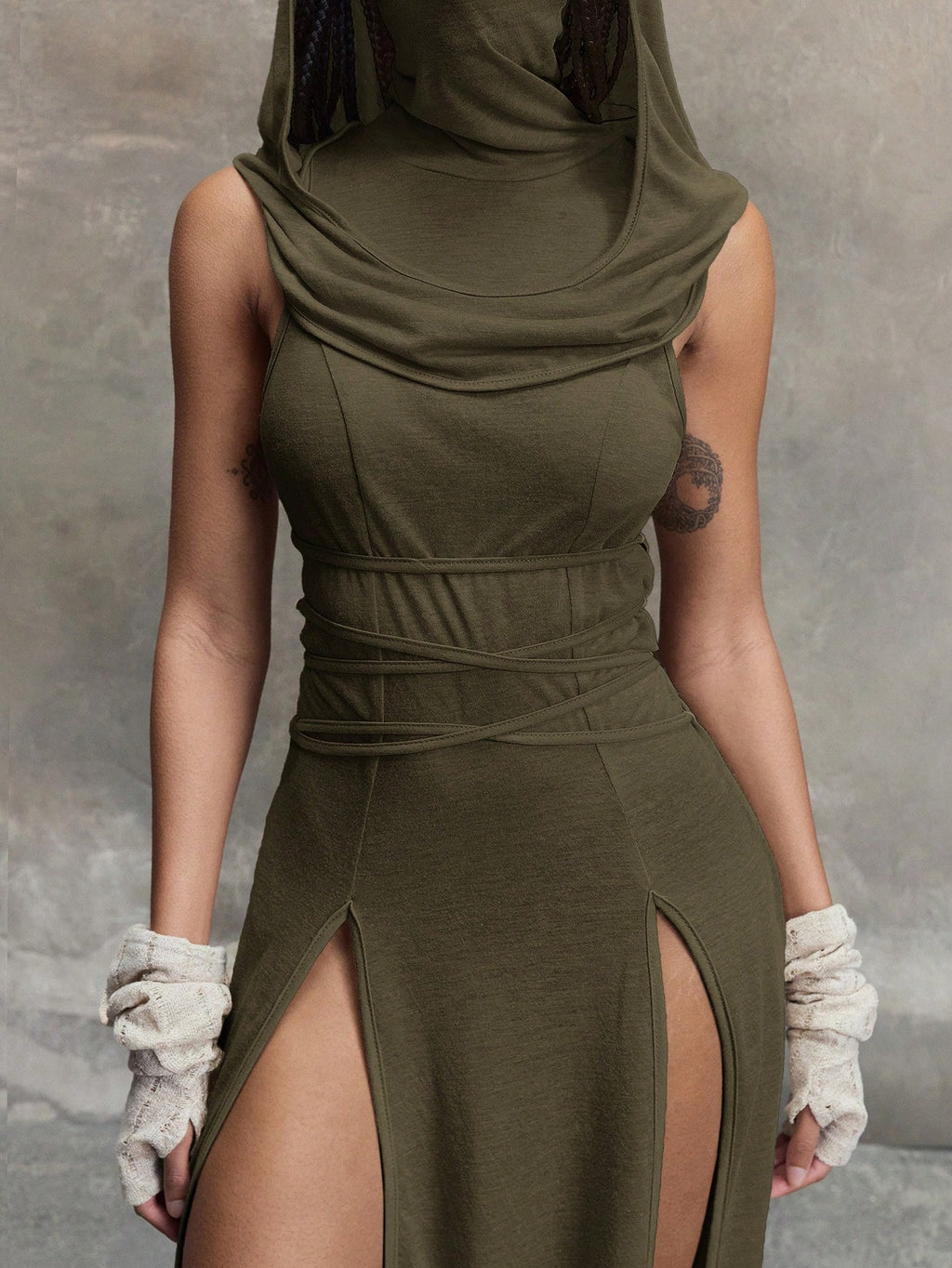 Grunge Punk Y2K Vintage Apocalypse Inspired Hooded Plunge Neckline