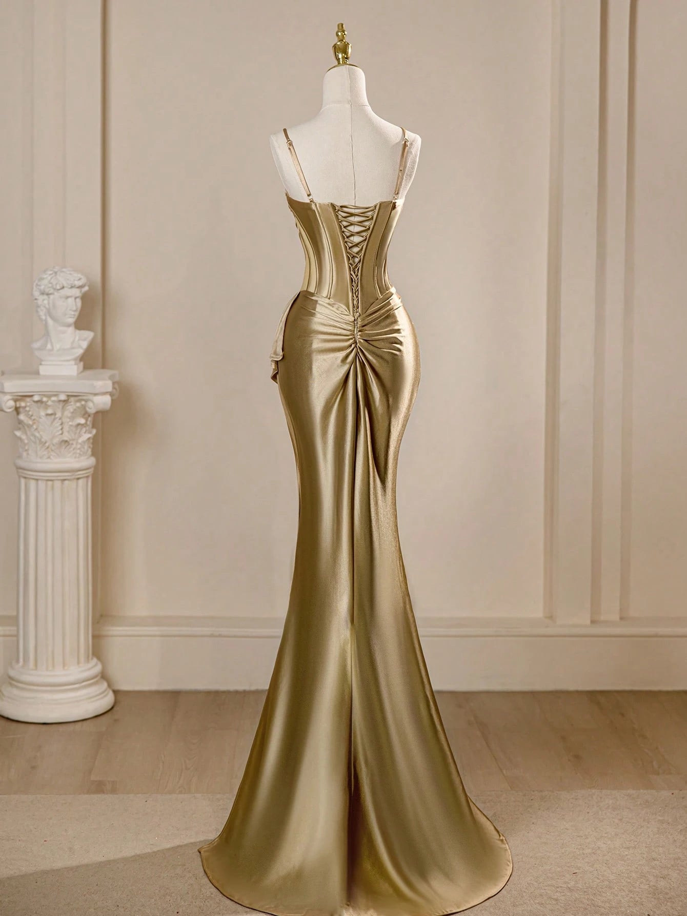 Rolarold Luxury Spaghetti Strap Satin Corset Homecoming Prom Dress With Split Thigh Bridesmaid Dress Wedding - image 4
