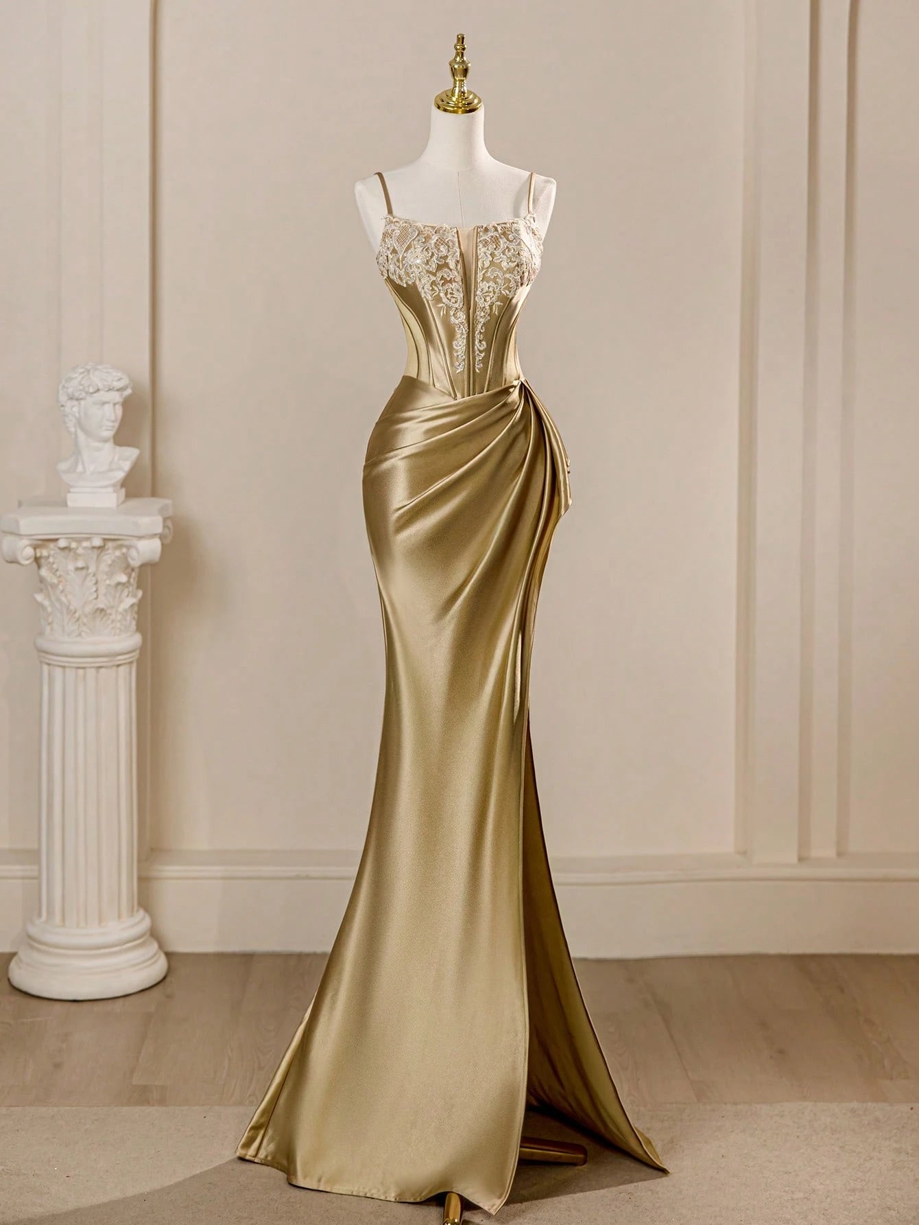 Rolarold Luxury Spaghetti Strap Satin Corset Homecoming Prom Dress With Split Thigh Bridesmaid Dress Wedding