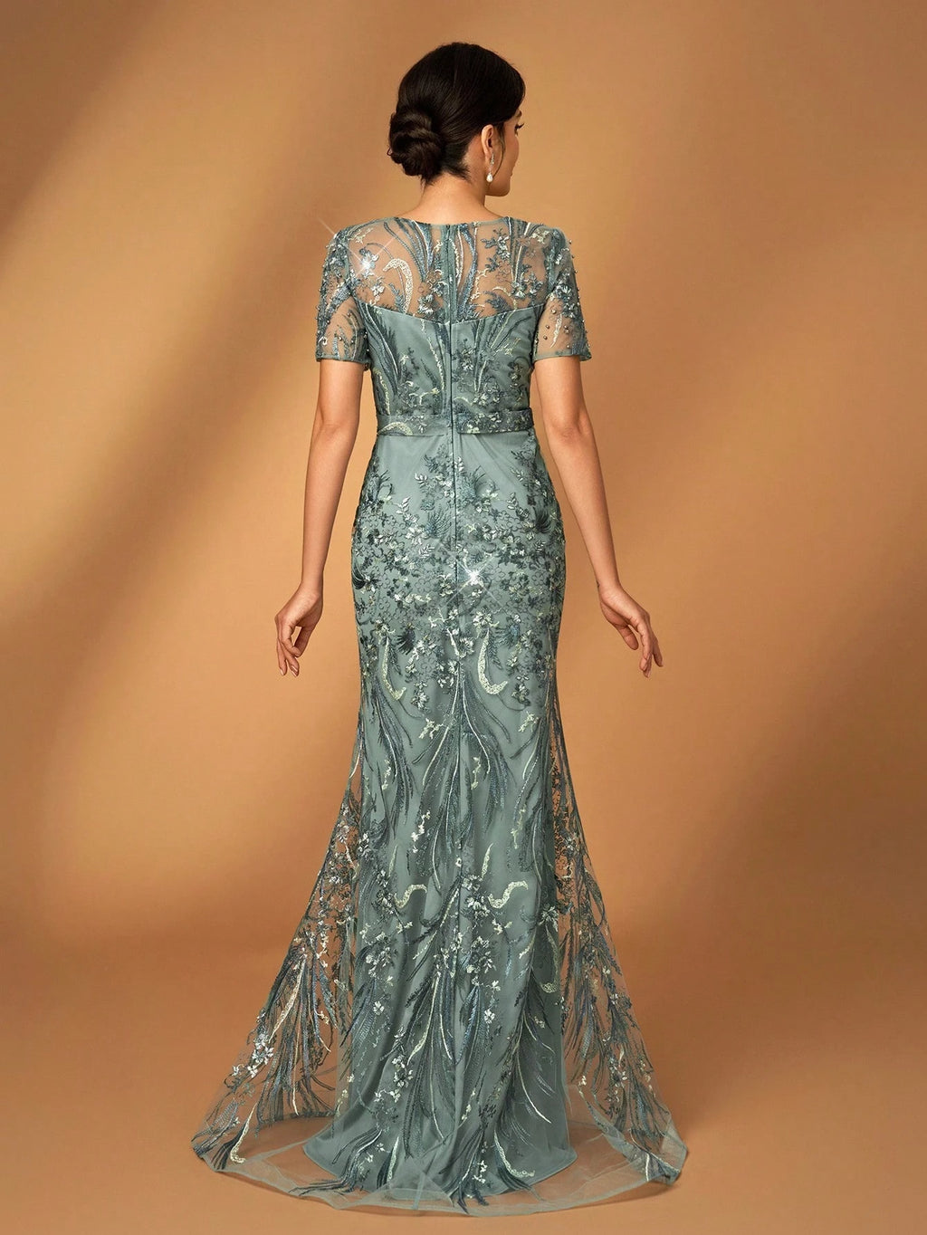 Serin Elegant Luxurious Embroidered Lace Sequin Floral Dusty Pink Dress,Summer Evening Wedding Gown,Faux - image 4