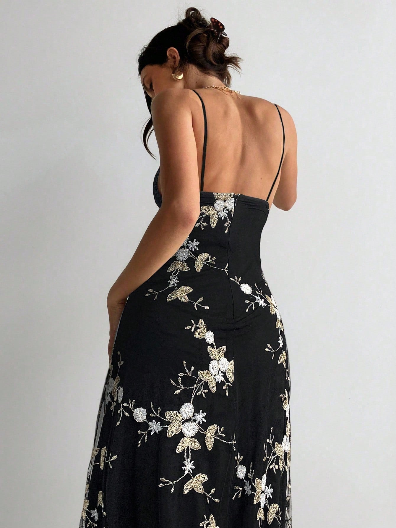 Aloruh Women's Elegant Deep V-Neck Ruched Bustier Embroidered Fitted