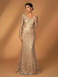 Serin Navy Blue V-Neck Luxury Sequin Lace Fishtail Dress, Suitable For Wedding, Events, Party, Banquet, Bride