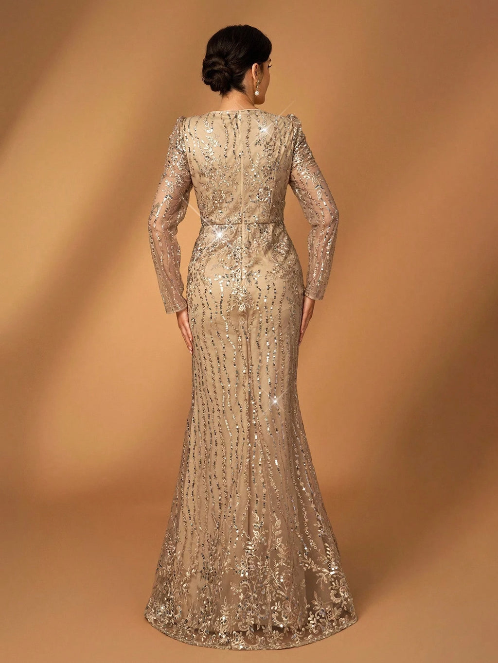 Serin Navy Blue V-Neck Luxury Sequin Lace Fishtail Dress, Suitable For Wedding, Events, Party, Banquet, Bride - image 2