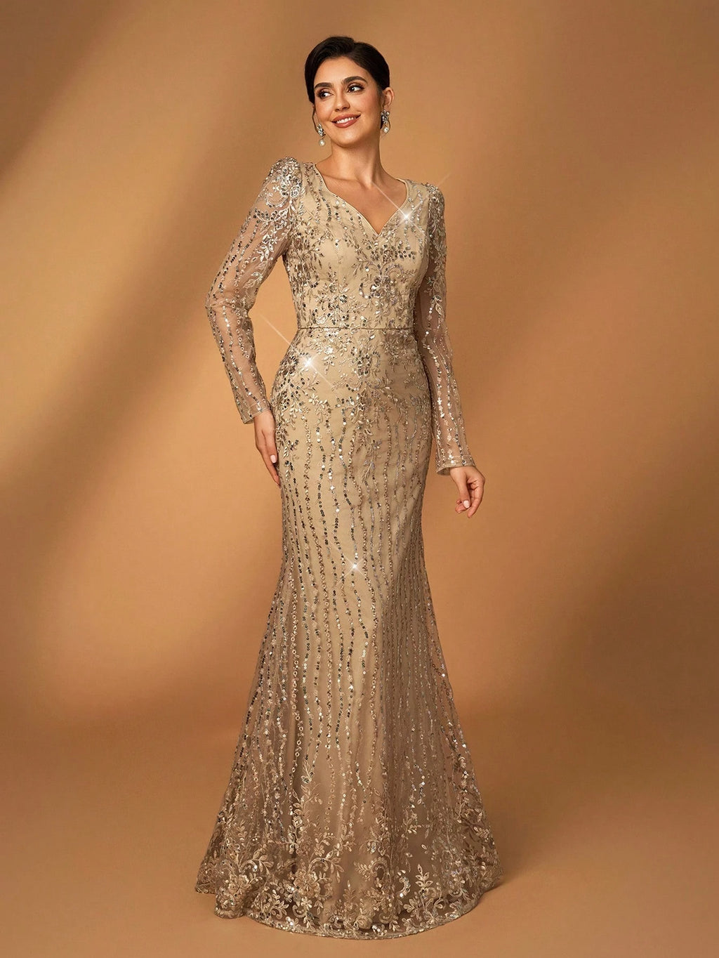Serin Navy Blue V-Neck Luxury Sequin Lace Fishtail Dress, Suitable For Wedding, Events, Party, Banquet, Bride - image 5