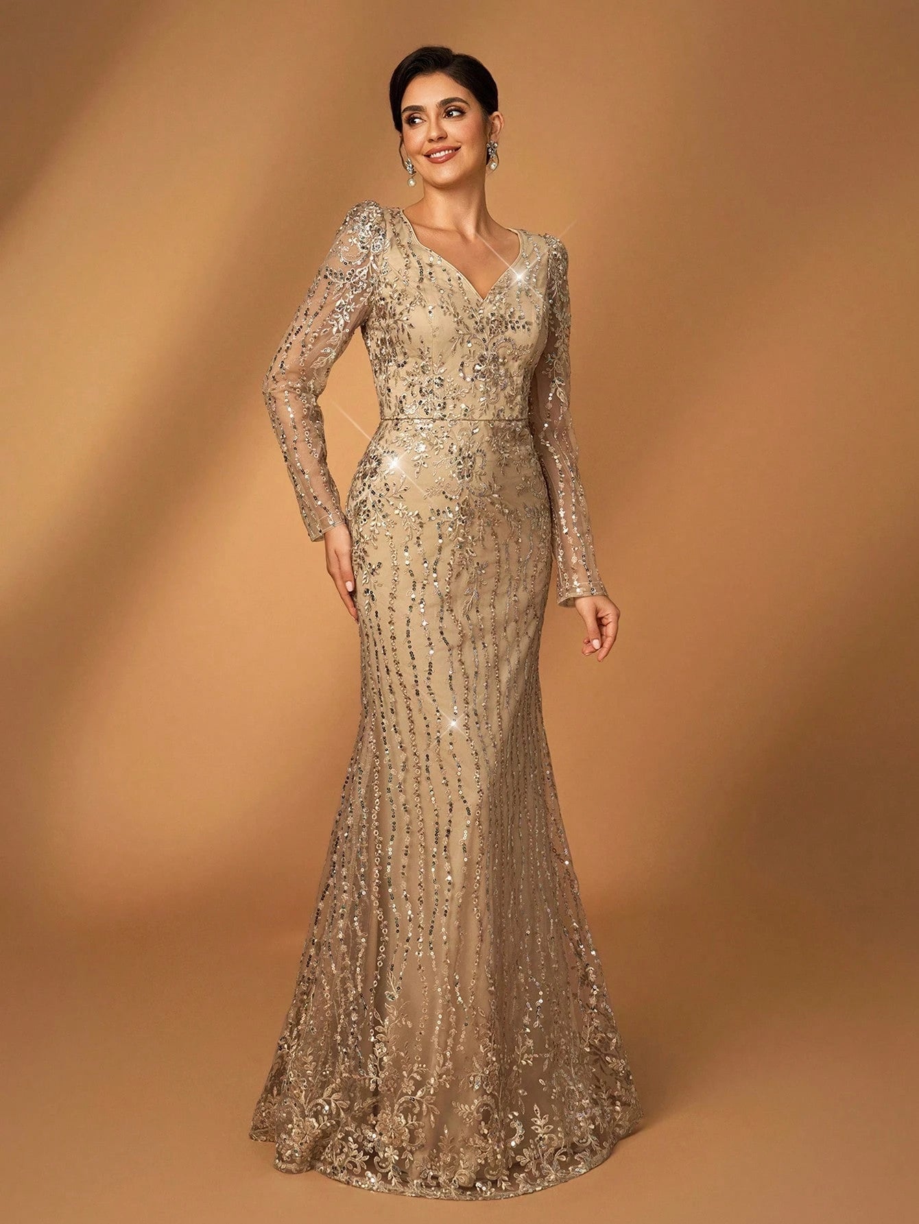 Serin Navy Blue V-Neck Luxury Sequin Lace Fishtail Dress, Suitable For Wedding, Events, Party, Banquet, Bride - image 5