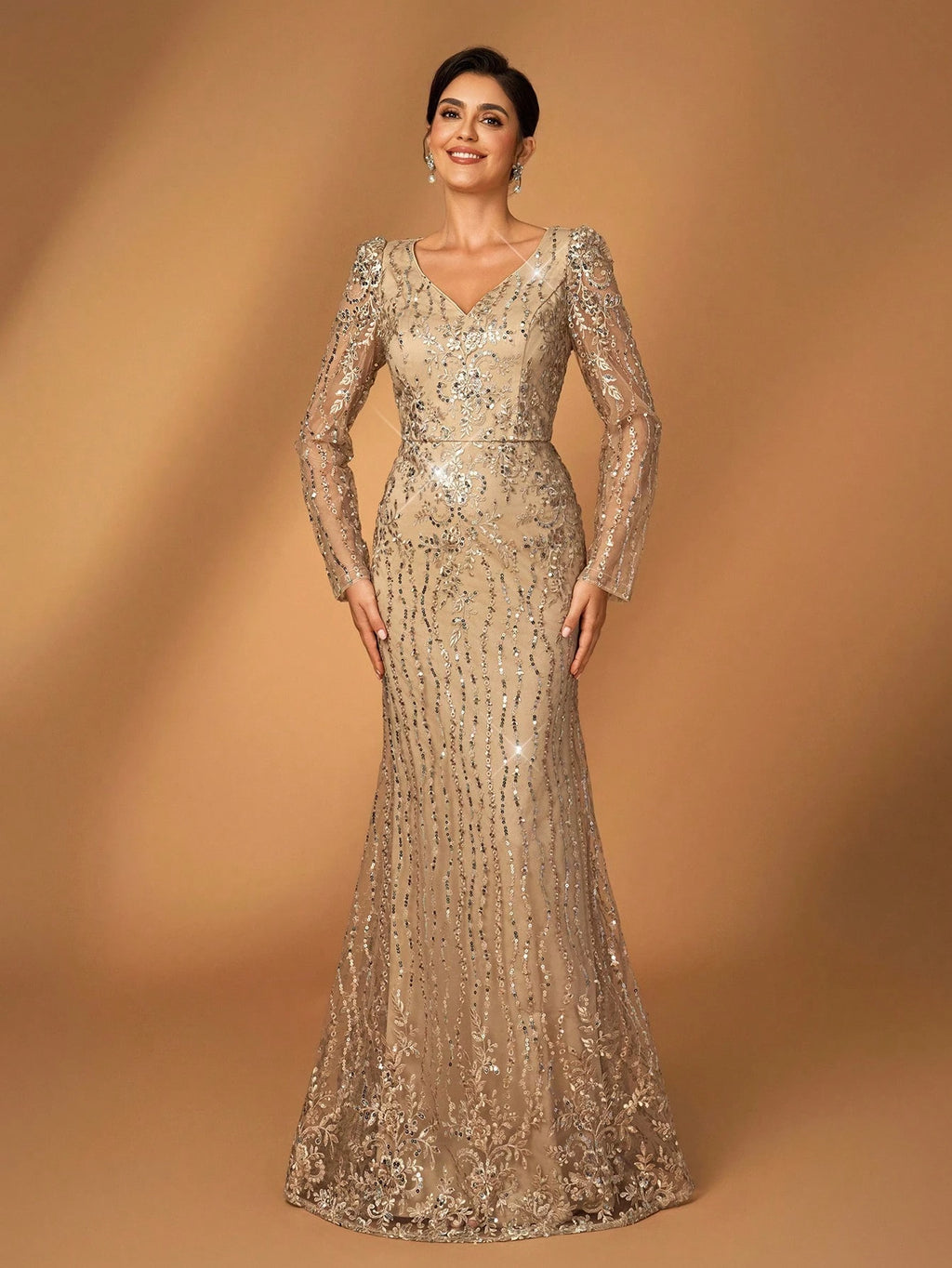 Serin Navy Blue V-Neck Luxury Sequin Lace Fishtail Dress, Suitable For Wedding, Events, Party, Banquet, Bride - image 7