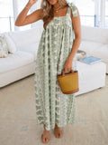 Women Tie Shoulder Long Dress Y2K Boho Floral Square Neck Babydoll