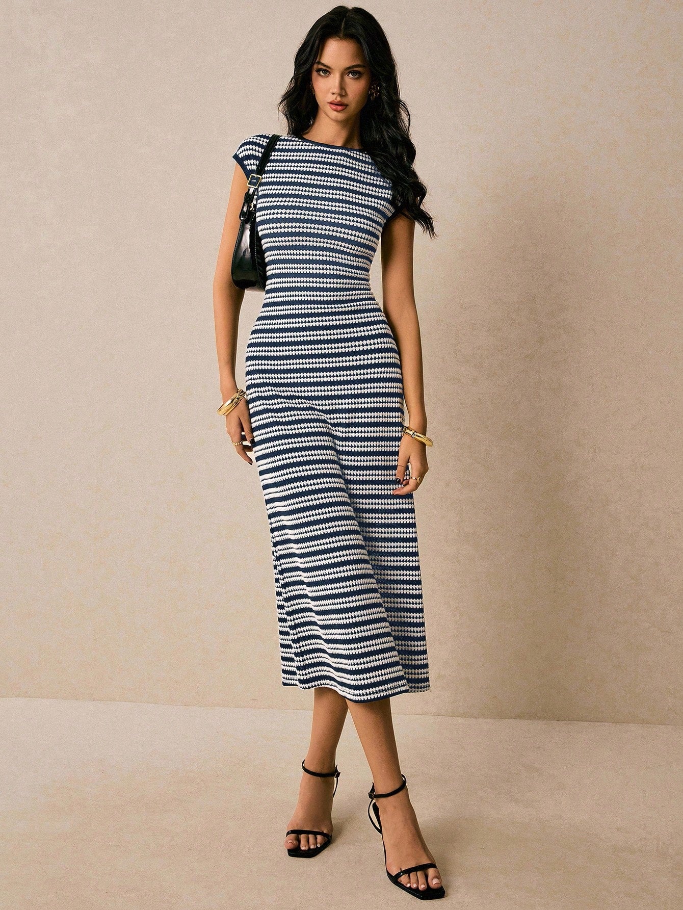 Poéselle Women's Cotton Elegant Black Bodycon Midi Dress For Women –