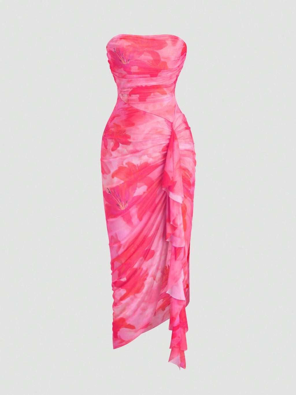 Sweetra Women's Floral Print Ruffle Hem Bustier Dress For Holiday