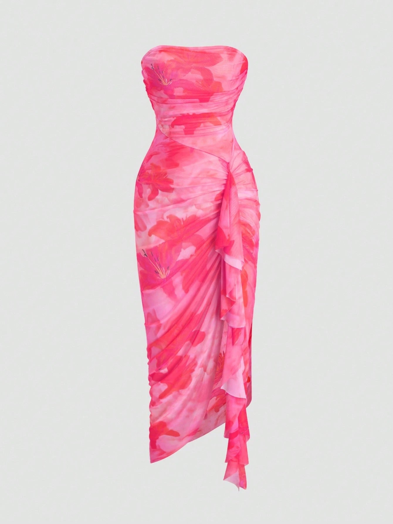 Sweetra Women's Floral Print Ruffle Hem Bustier Dress For Holiday