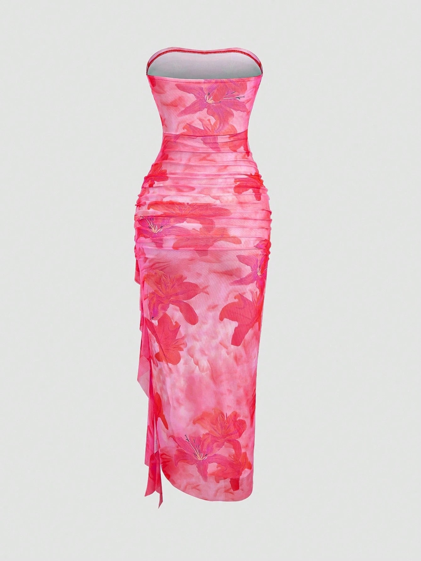 Sweetra Women's Floral Print Ruffle Hem Bustier Dress For Holiday - image 2