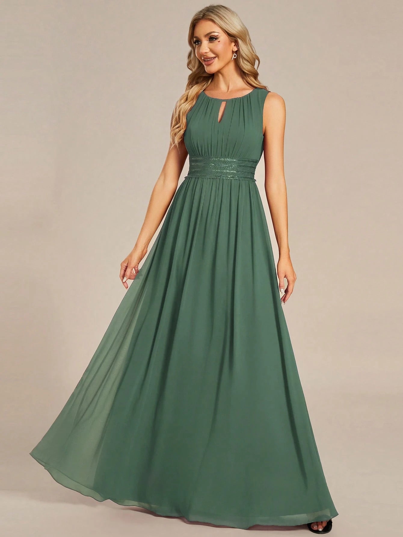 Romantic Chiffon Backless Ruffle Detail Light Blue Bridesmaid Dress, Semi-Formal Wedding Guest Dress, - image 19