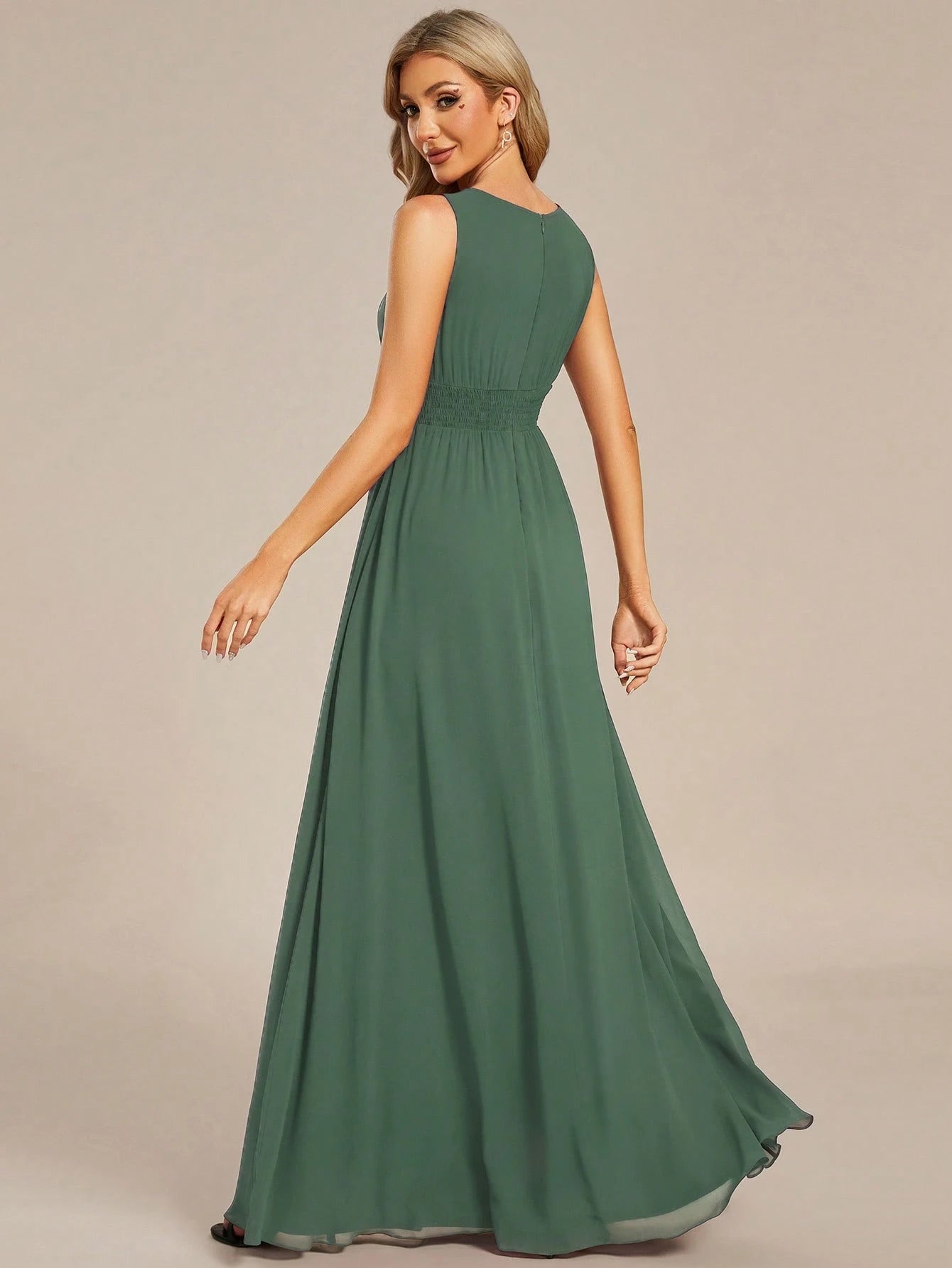 Romantic Chiffon Backless Ruffle Detail Light Blue Bridesmaid Dress, Semi-Formal Wedding Guest Dress, - image 20