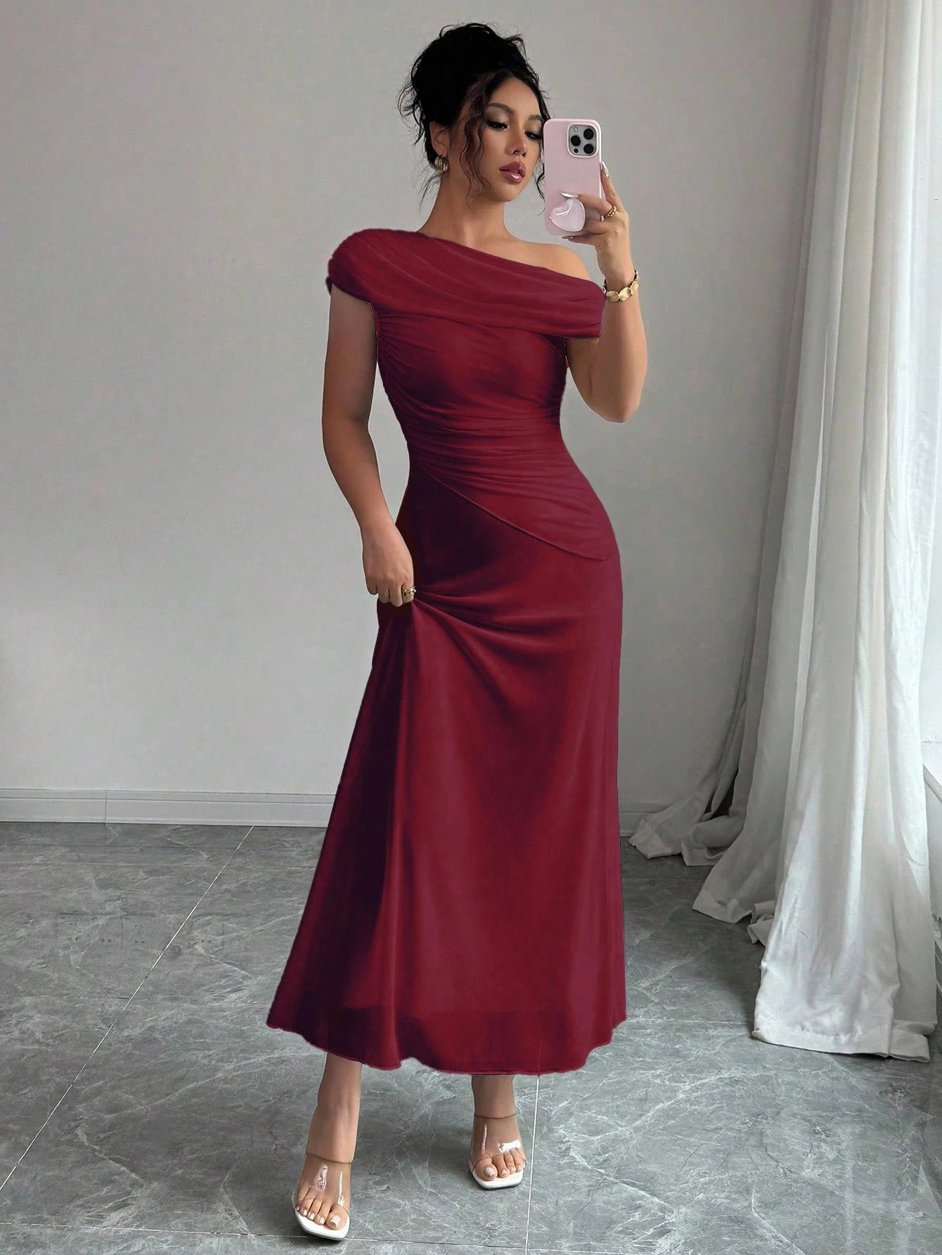 Modelyn Floral & Butterfly Print Mesh Asymmetric Ruffle Romantic Summer Elegant Midi Dress For Women - image 17