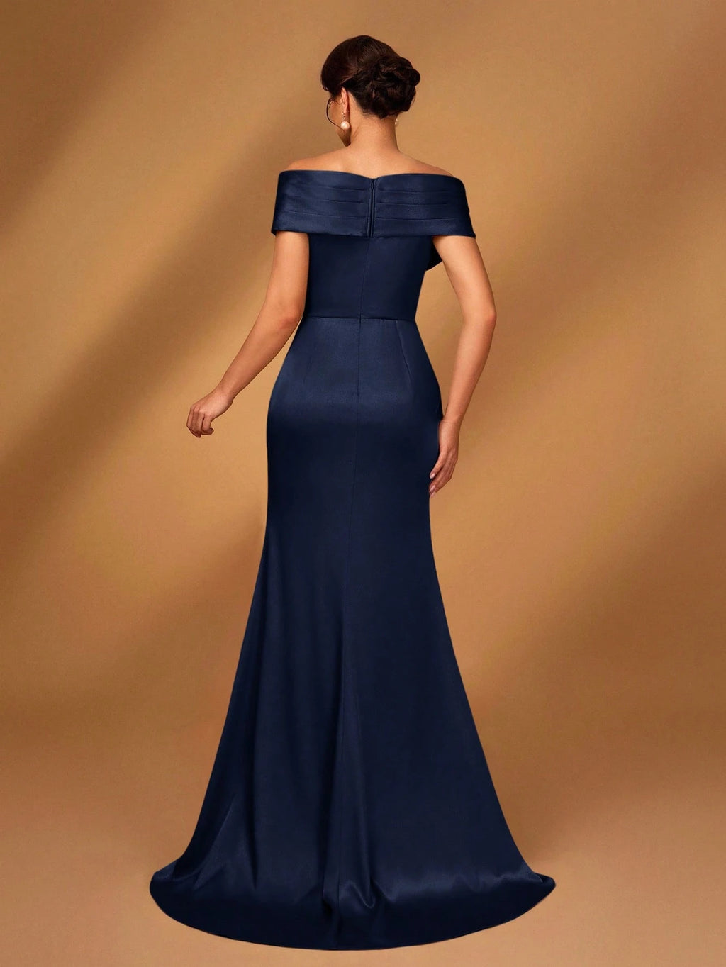 Serin Elegant Brown Winter Formal Evening Wedding Dress,Satin Off-Shoulder Criss-Cross Ruffled Mini Fishtail - image 10