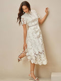 Anewsta Women's Elegant French Style Hollow Lace Embroidery Waist
