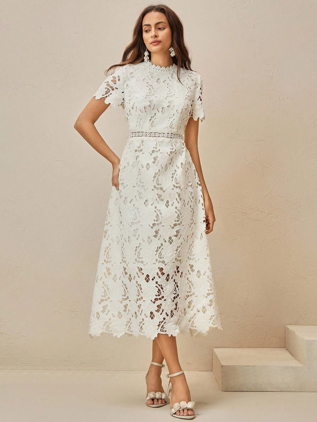 Anewsta Women's Elegant French Style Hollow Lace Embroidery Waist