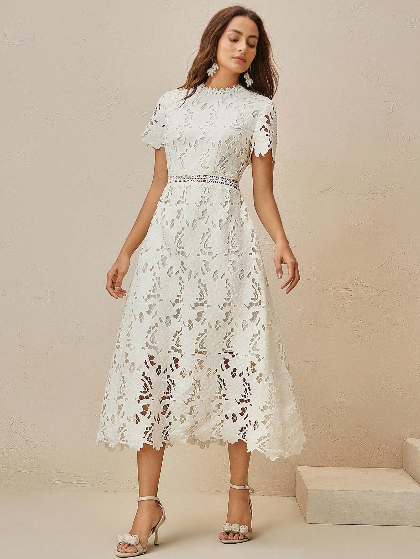 Anewsta Women's Elegant French Style Hollow Lace Embroidery Waist