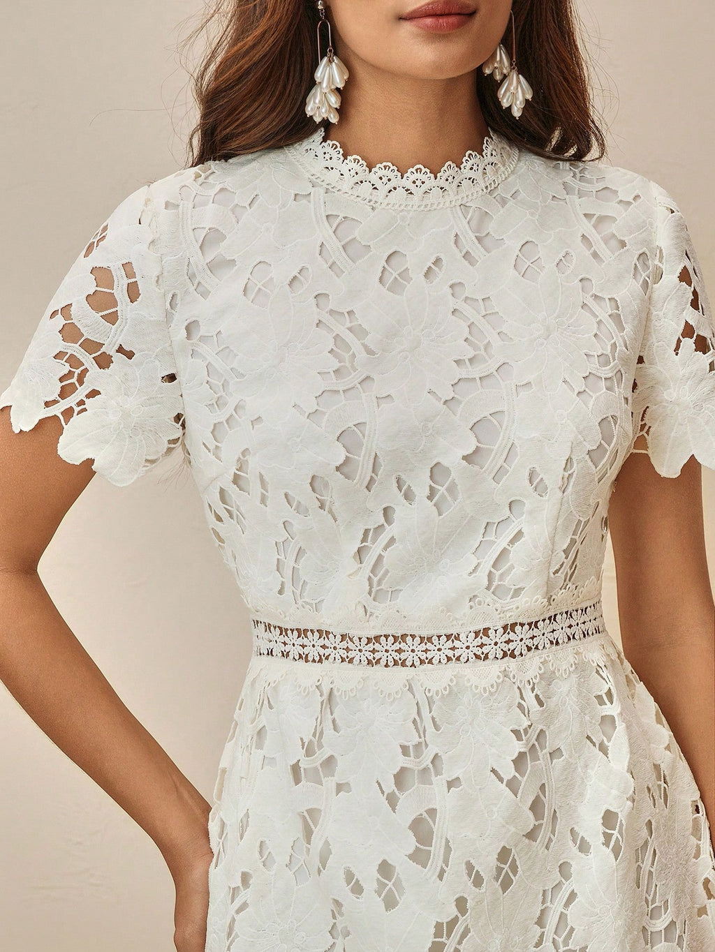 Anewsta Women's Elegant French Style Hollow Lace Embroidery Waist